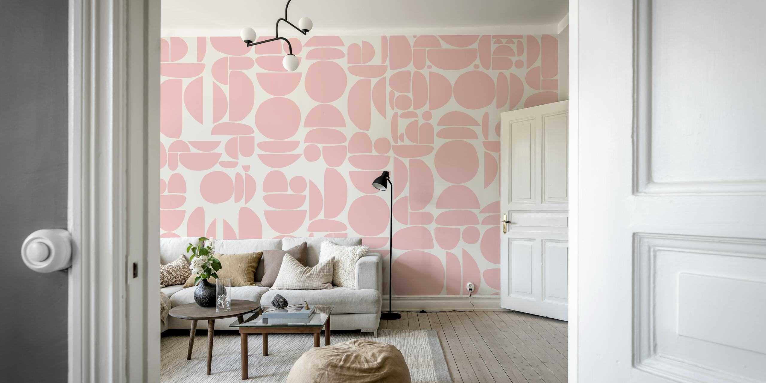 Geometric shapes in pastel pink on light background wallpaper