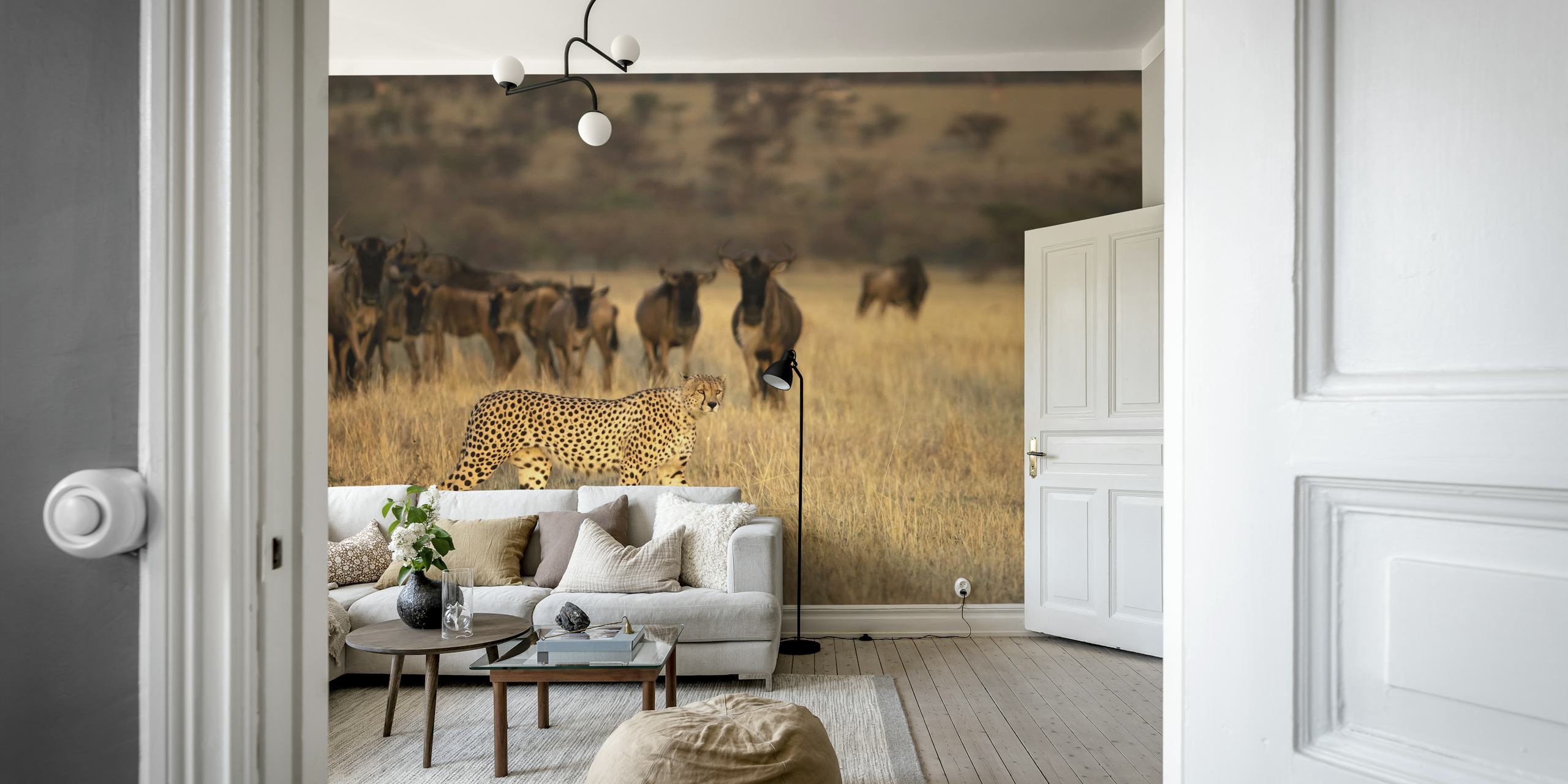 Papier peint On the Hunt avec un guépard dans une pièce