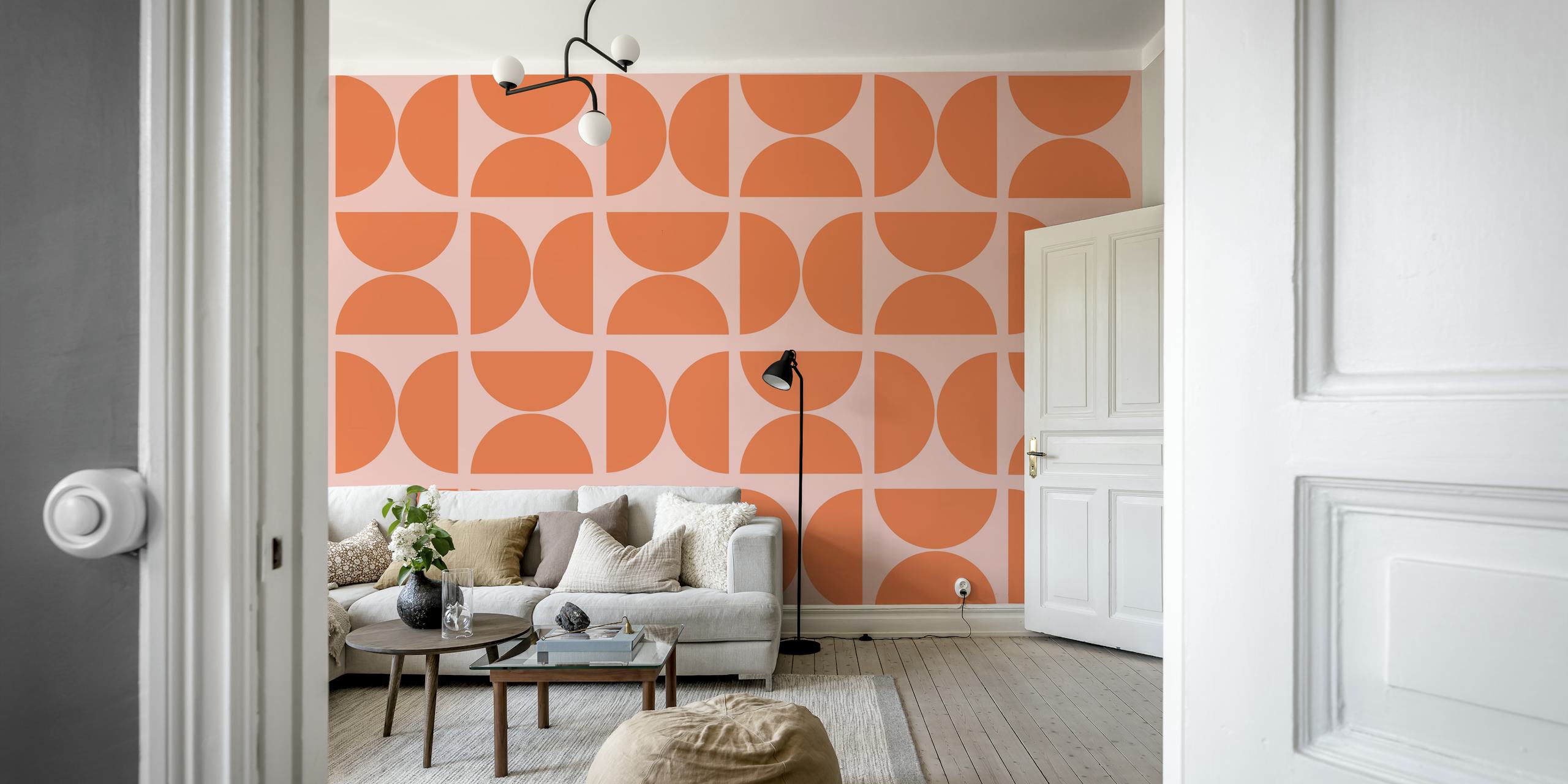 Papier peint Orange Pink Bauhaus dans une pièce moderne