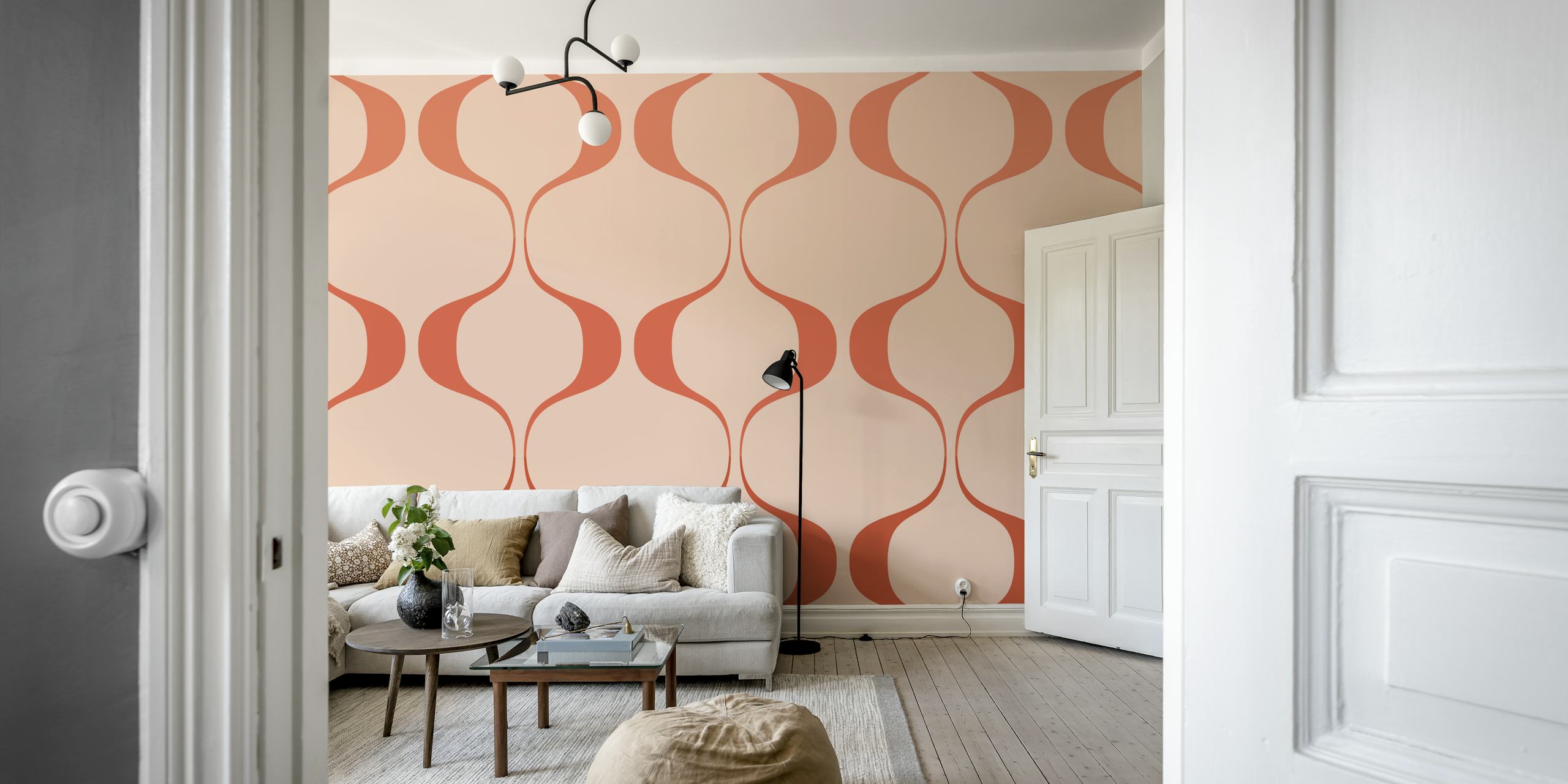 Papel de parede Pastel Retro Abstract Geo Waves em um quarto