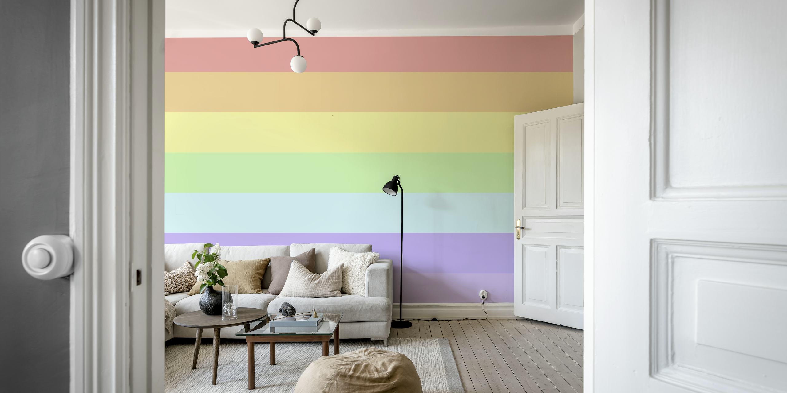 Pastellfarbenes Regenbogen-Wandbild mit sanften, ruhigen Farbtönen für die Inneneinrichtung