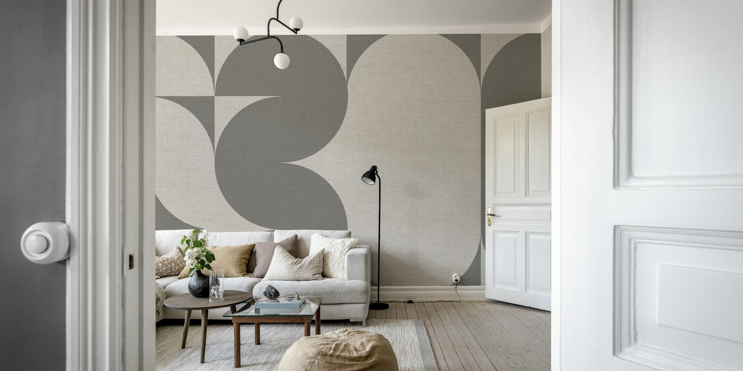 Tapeta z collage'em z lnu retro w tonach neutralnych, inspirowana stylem vintage, o subtelnych teksturach