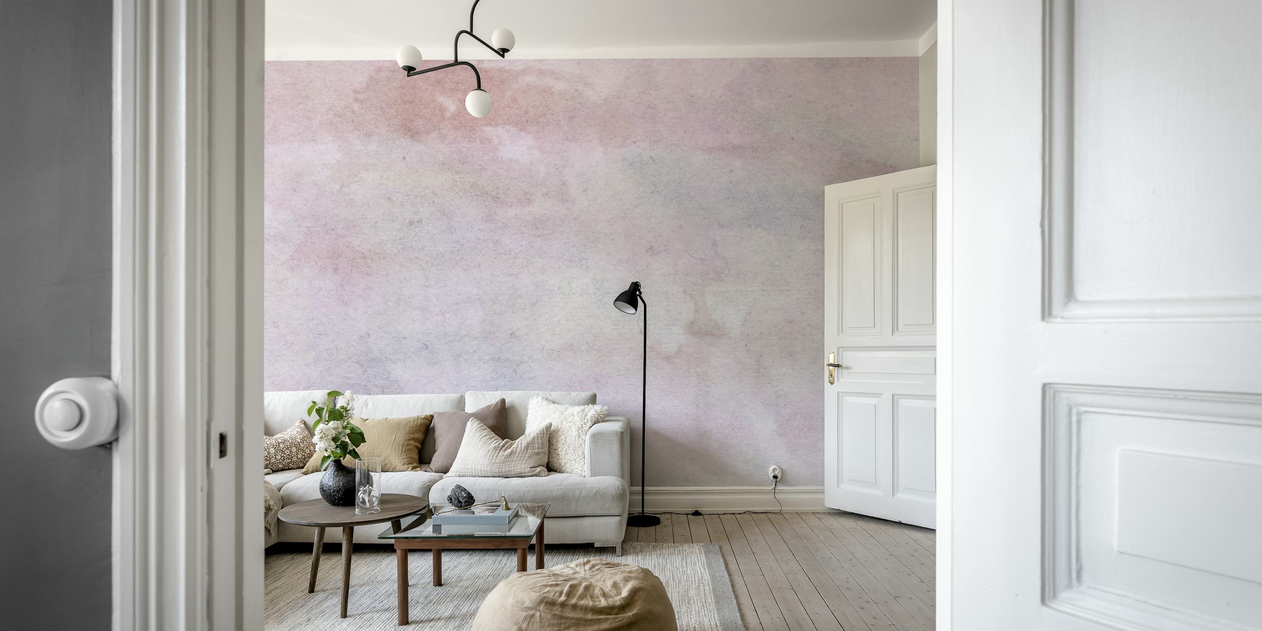 Pehmeä pastelli japanilaistyylinen auringonnousun seinämaalaus