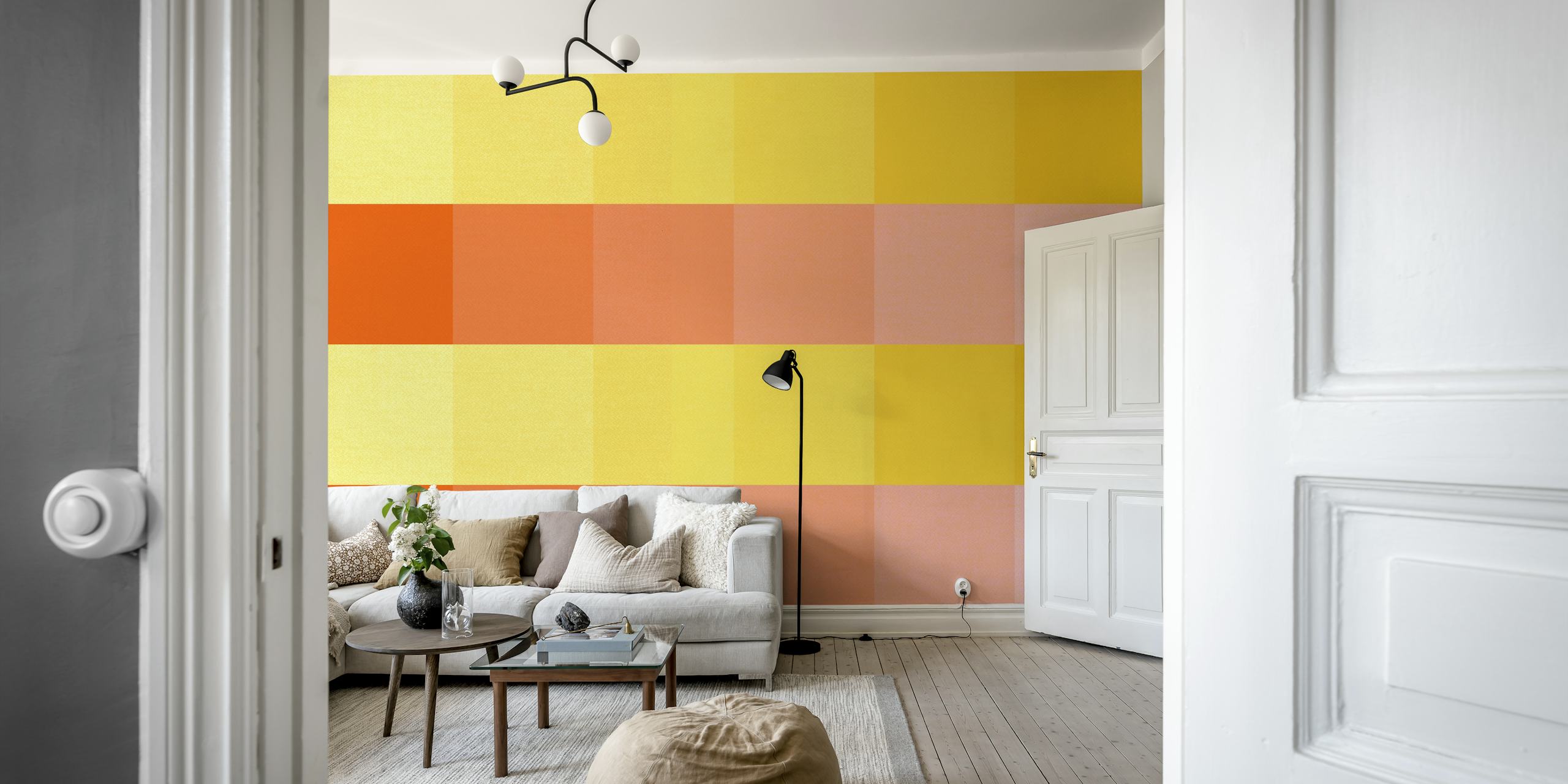 Patrón de tablero de ajedrez Sunshine Grid con cálidos cuadrados de color amarillo, naranja y terracota