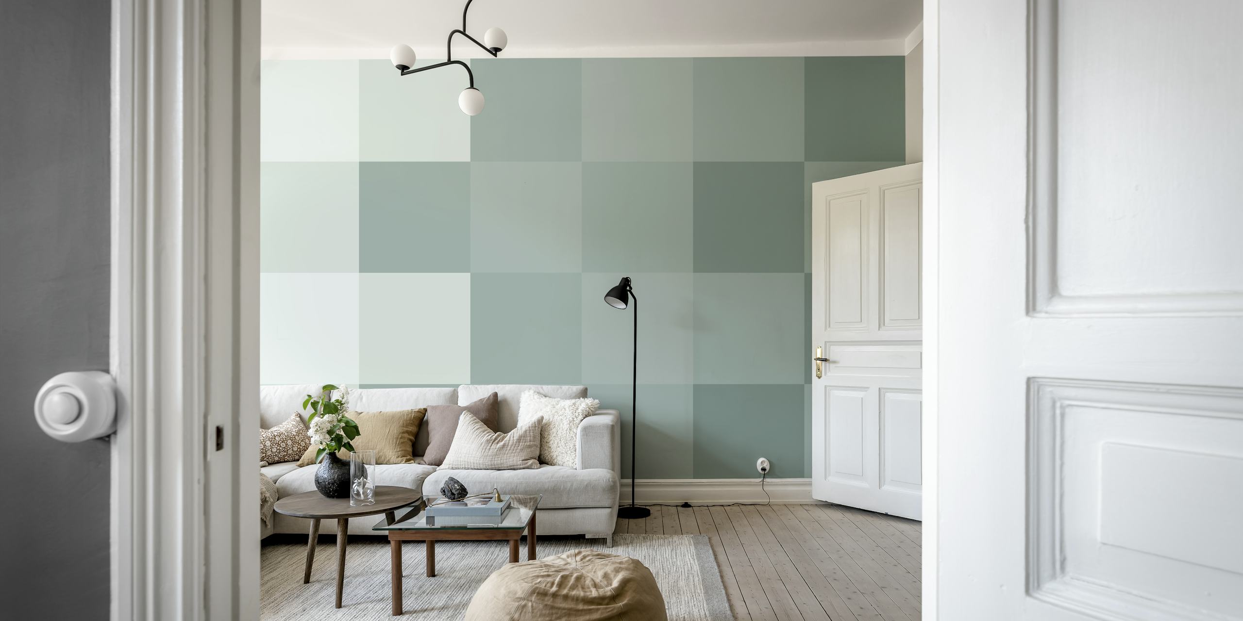 Sage Green Checkerboard Mönster Tapet