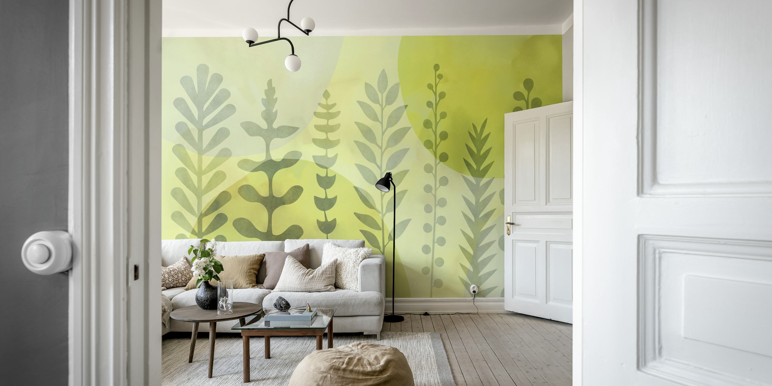 Whimsical Lime Green Nature tapet i et rom