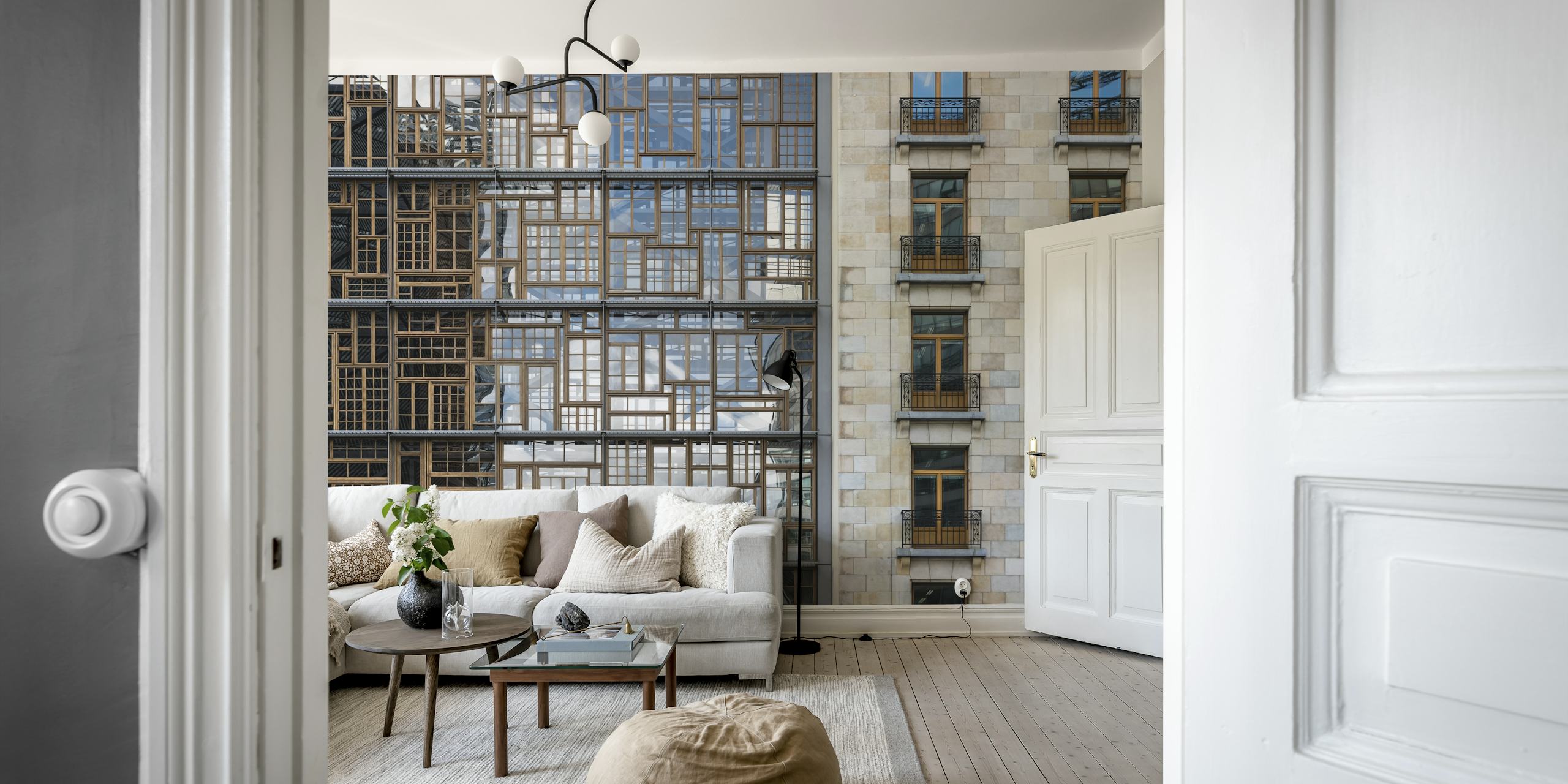 Papel tapiz mosaico ventana en un interior moderno