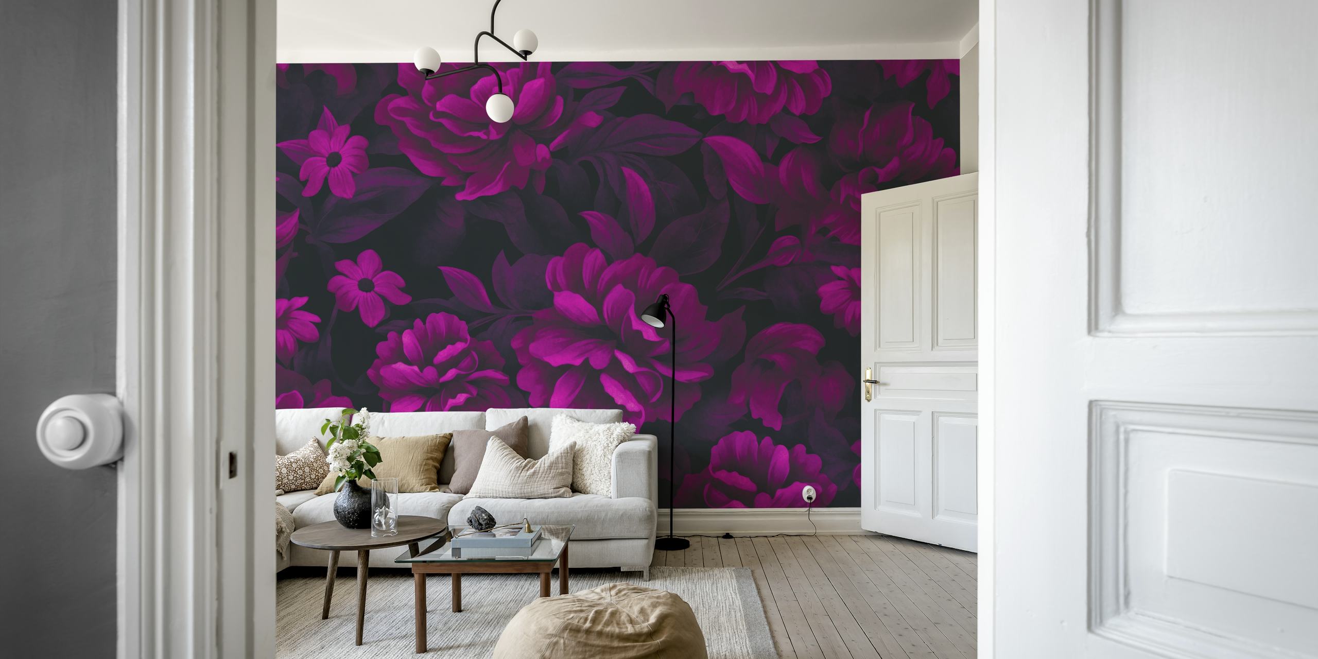 Luxury floral wallpaper with pink flowers