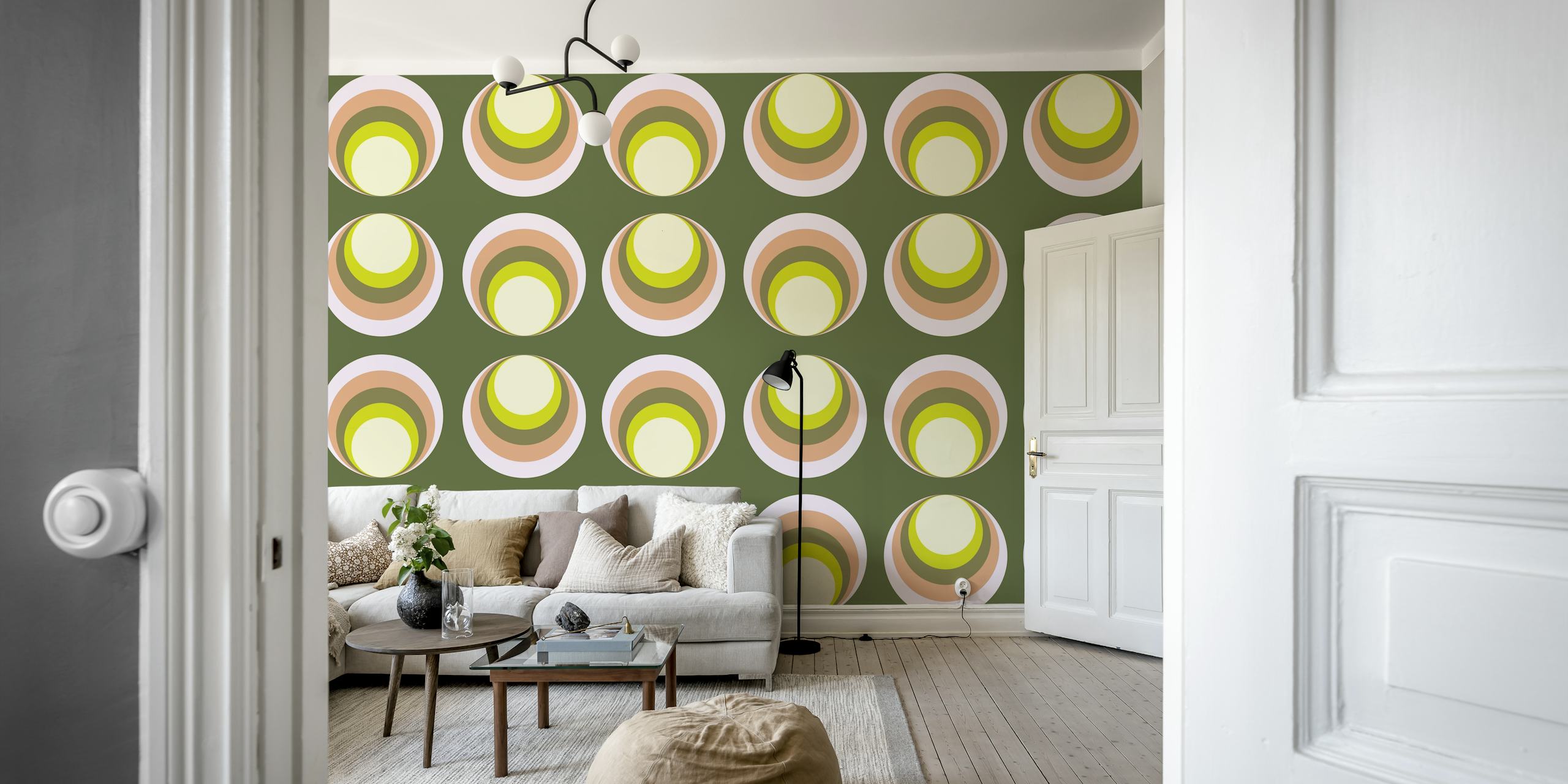 Vintage 70s Abstract Geometry Tapete in einem Zimmer