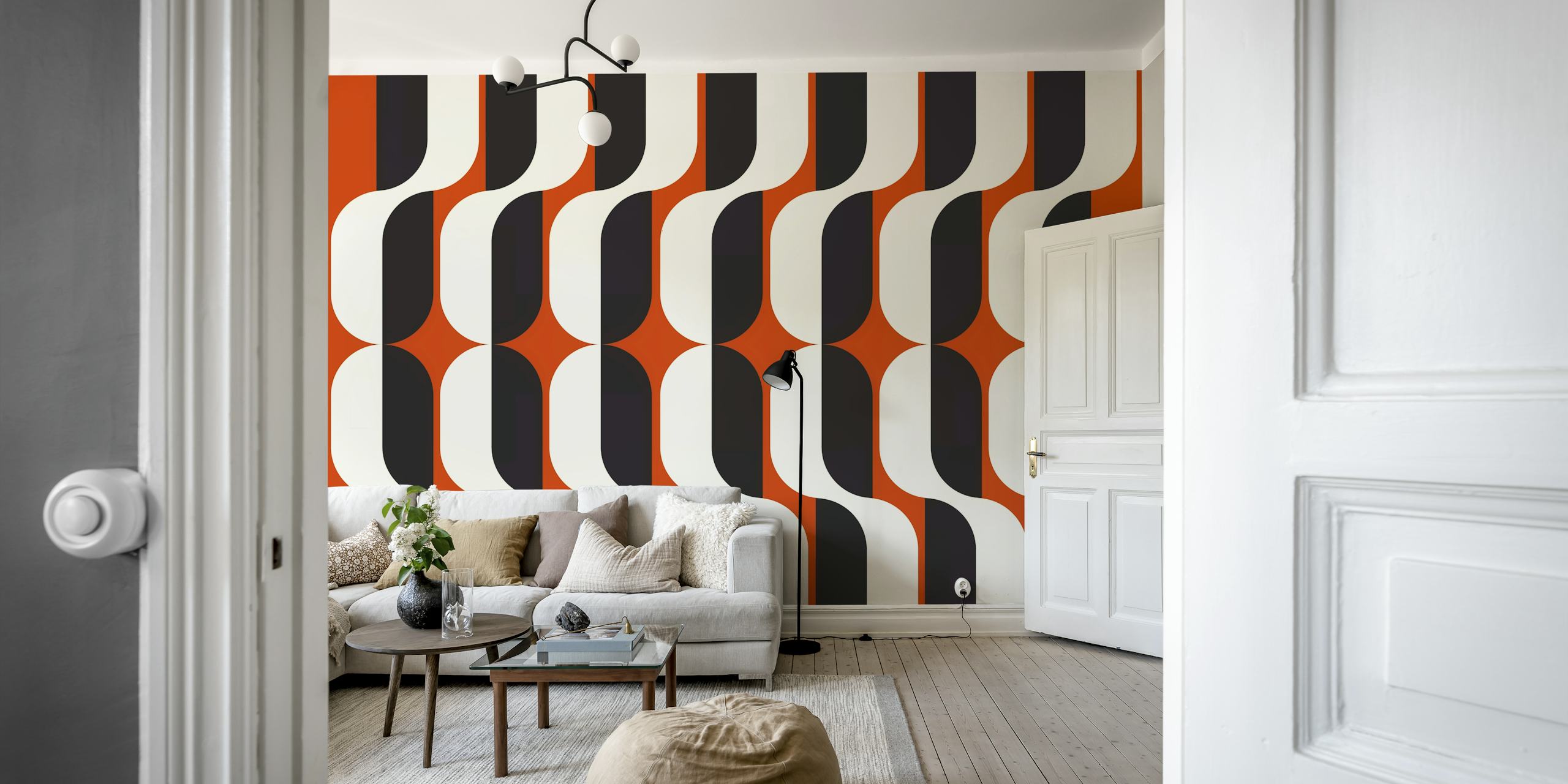 Papel pintado Vintage Abstract Bauhaus Wave en una habitación