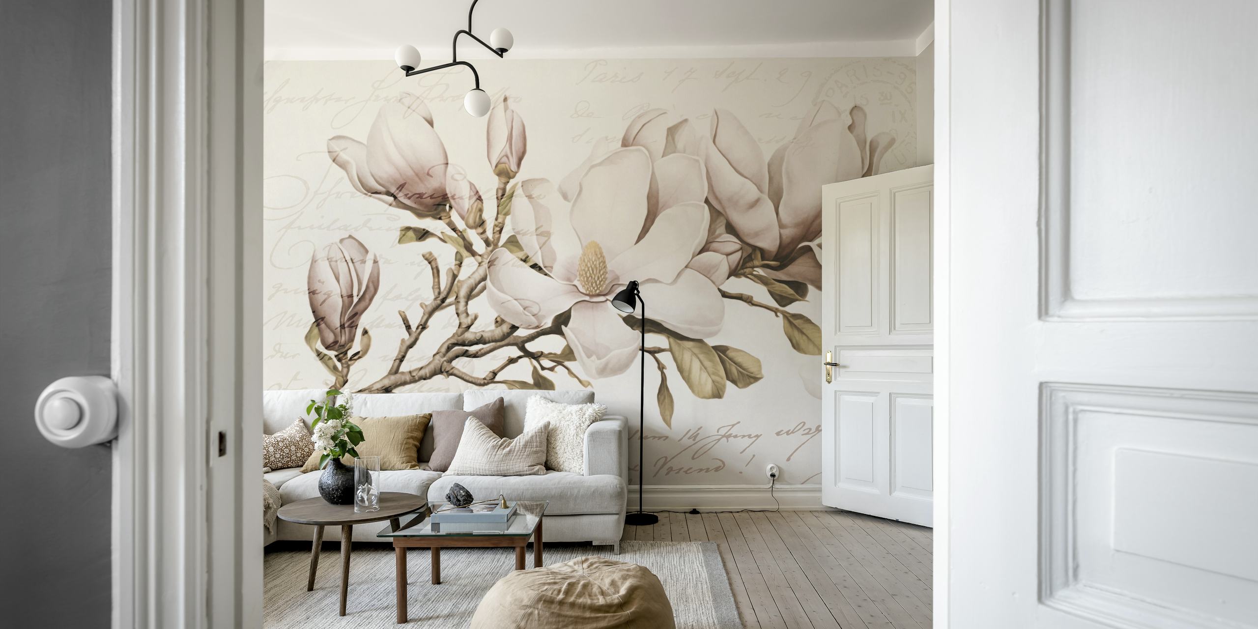 Magnolia Spring Romance carta da parati floreale in una stanza