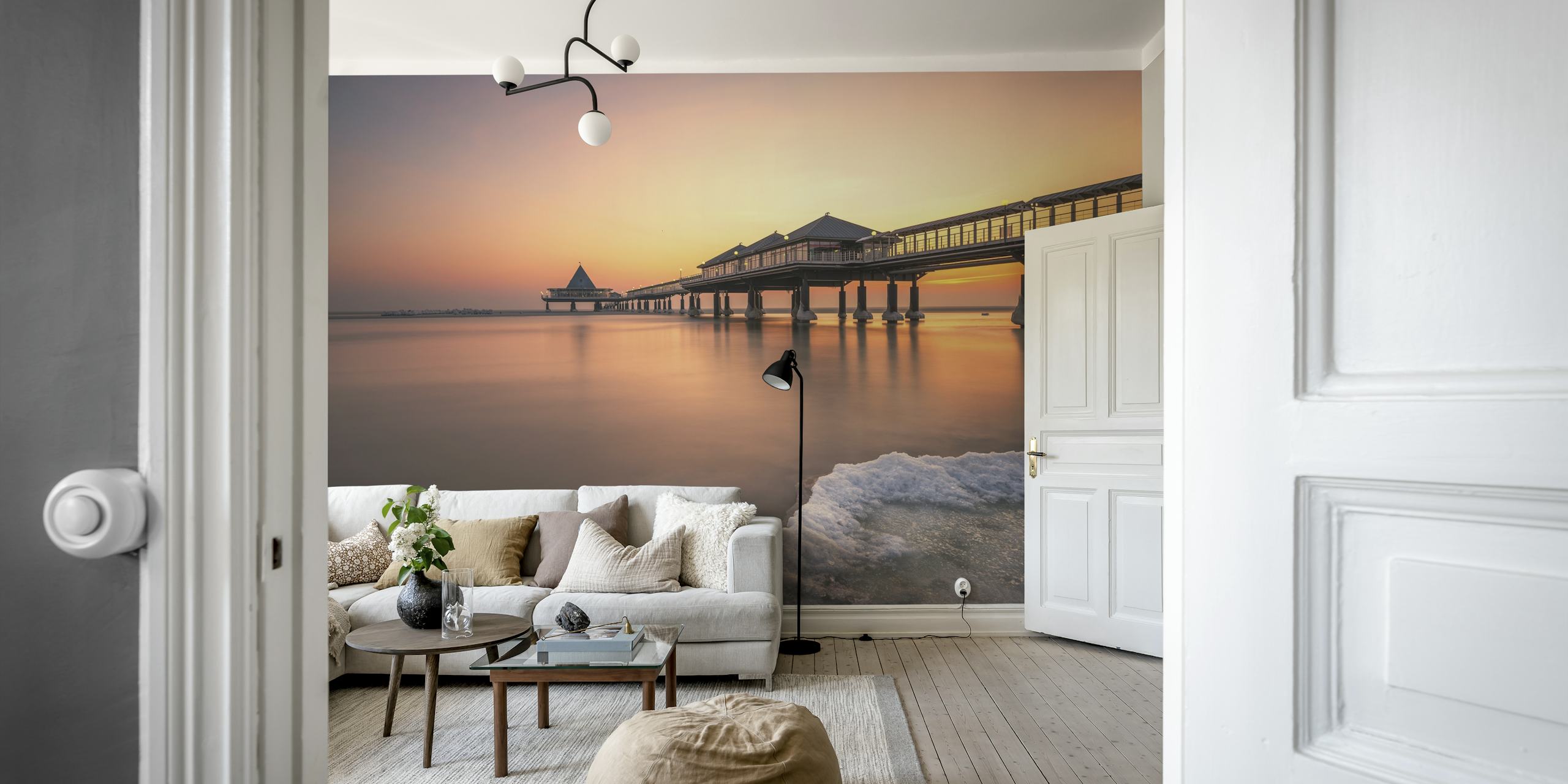 Ice Age wall mural with a frozen landscape and sunrise