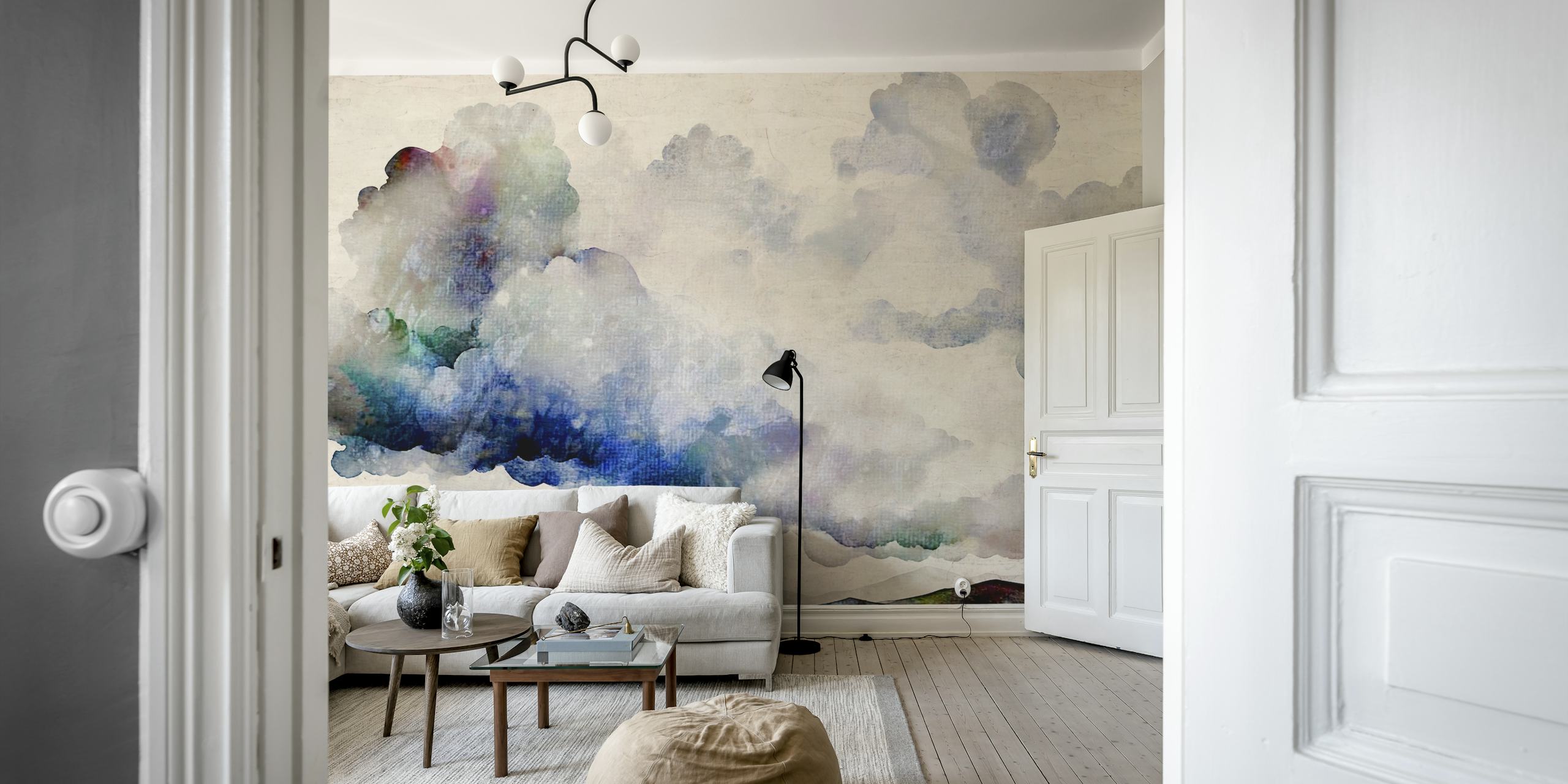 Grunge Clouds tapetti tyylikkäässä huoneessa