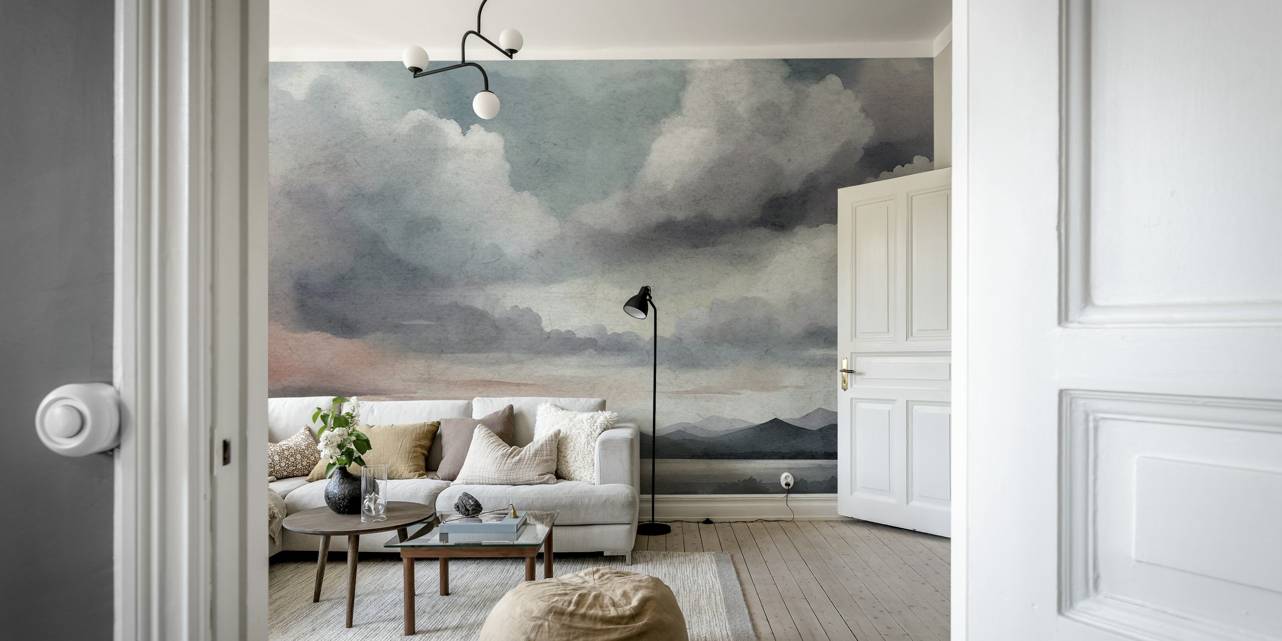 Airy Morning Clouds behang in een kamer