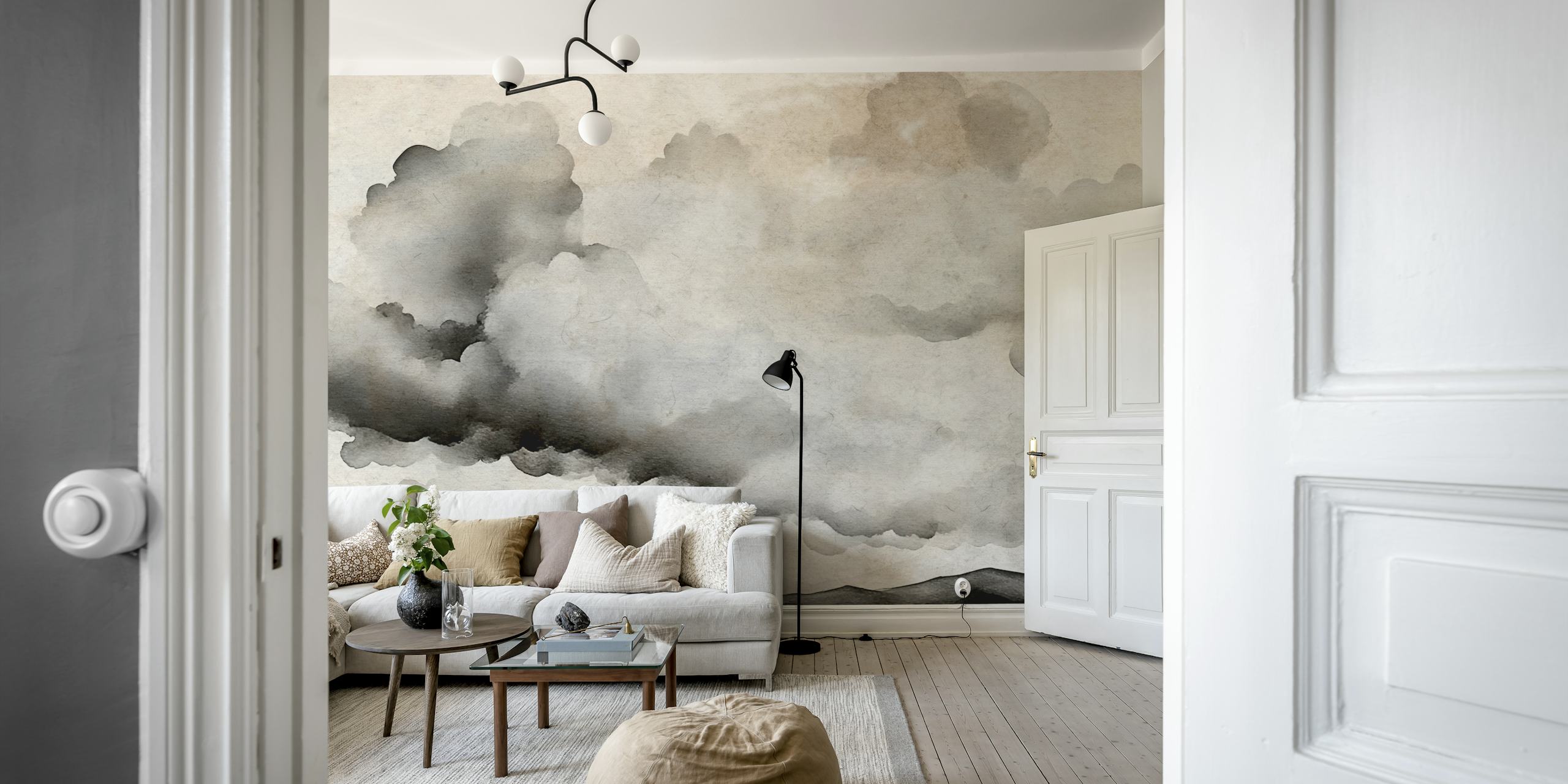 Tan Clouds wallpaper displayed in a room