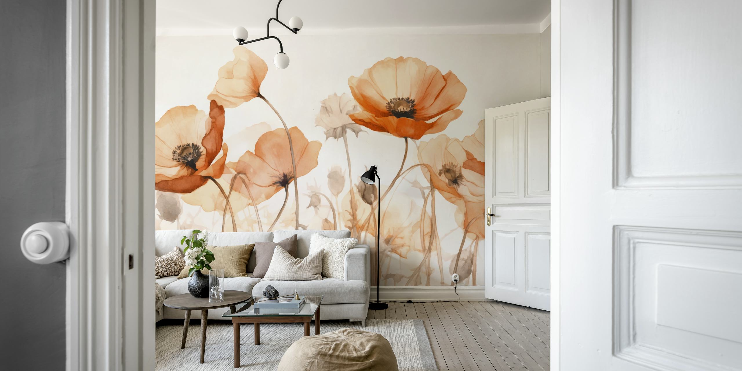 Fototapete Blumen Pfirsichfarbene Mohnblumen mit sommerlicher Gelassenheit