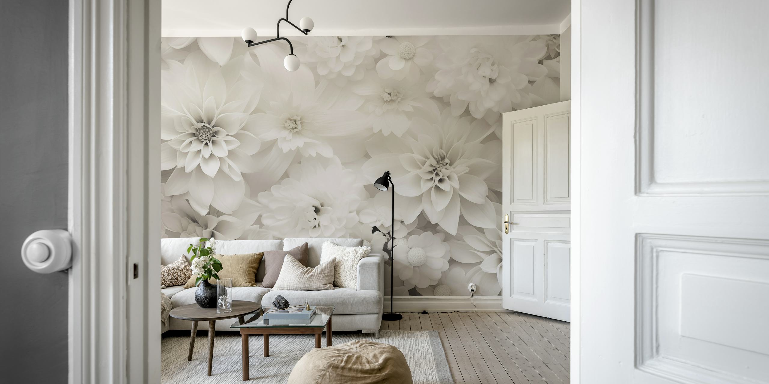 Diseño de papel tapiz floral blanco en una habitación