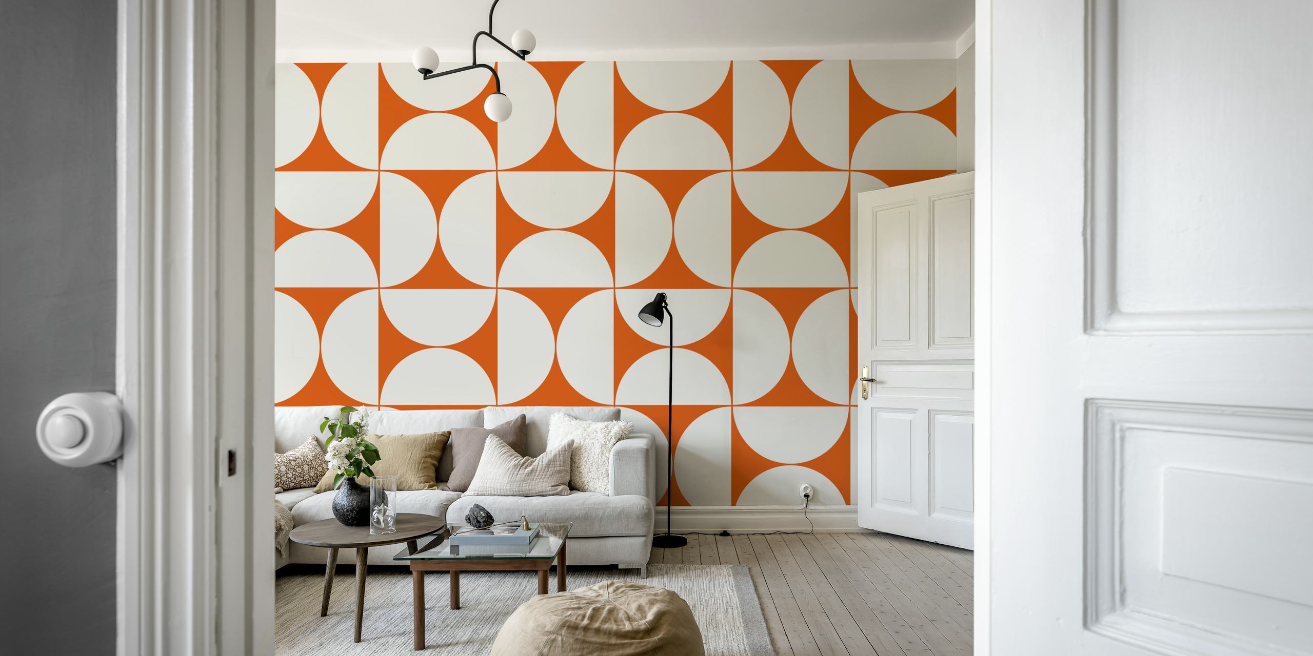 Geometric shapes in orange and cream colors Mid-Century Modern wallpaper