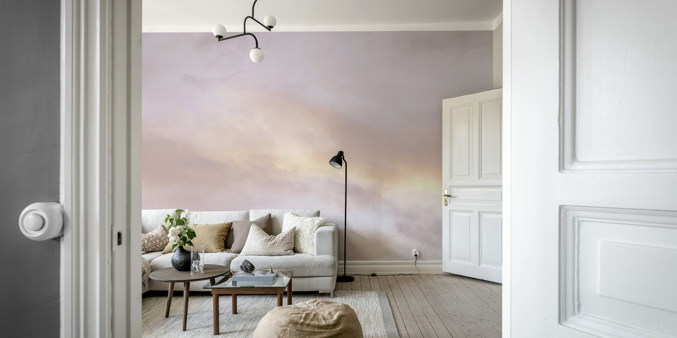 Pastel clouds in soft pink and purple colors wallpaper