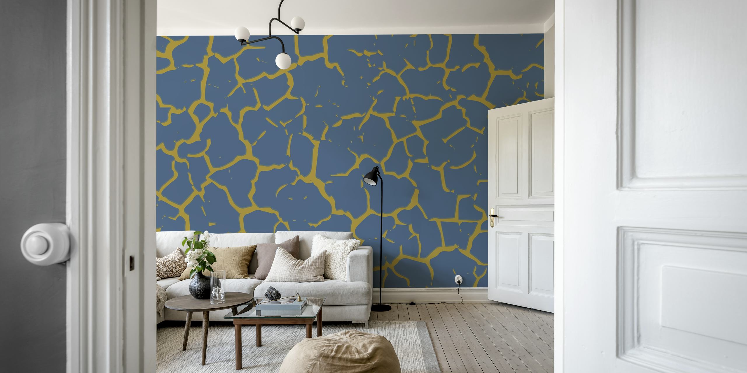 Blue and gold cracked pattern Kintsugi wallpaper