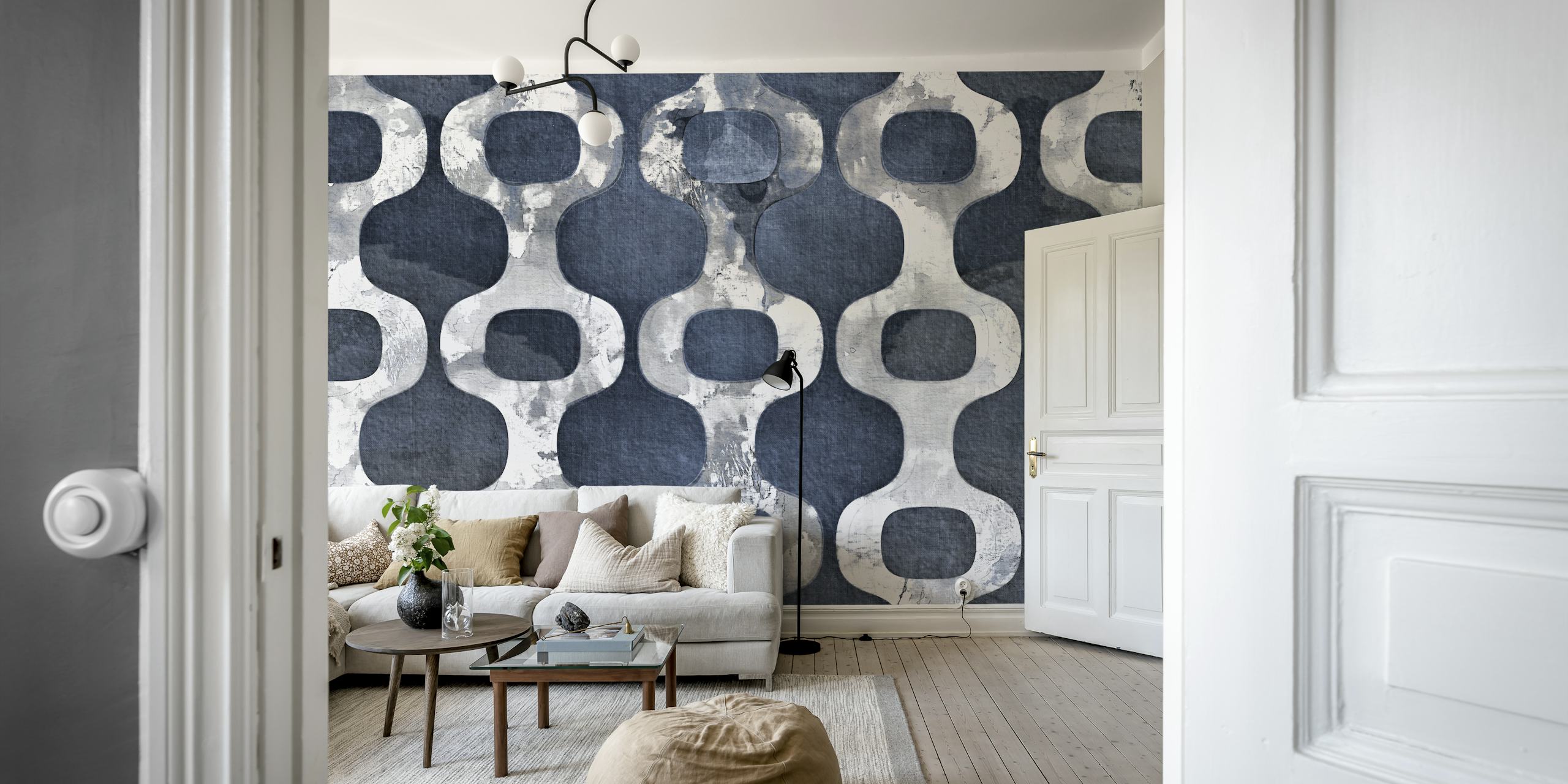 Design de fresque murale ornementale élégant en indigo et marine