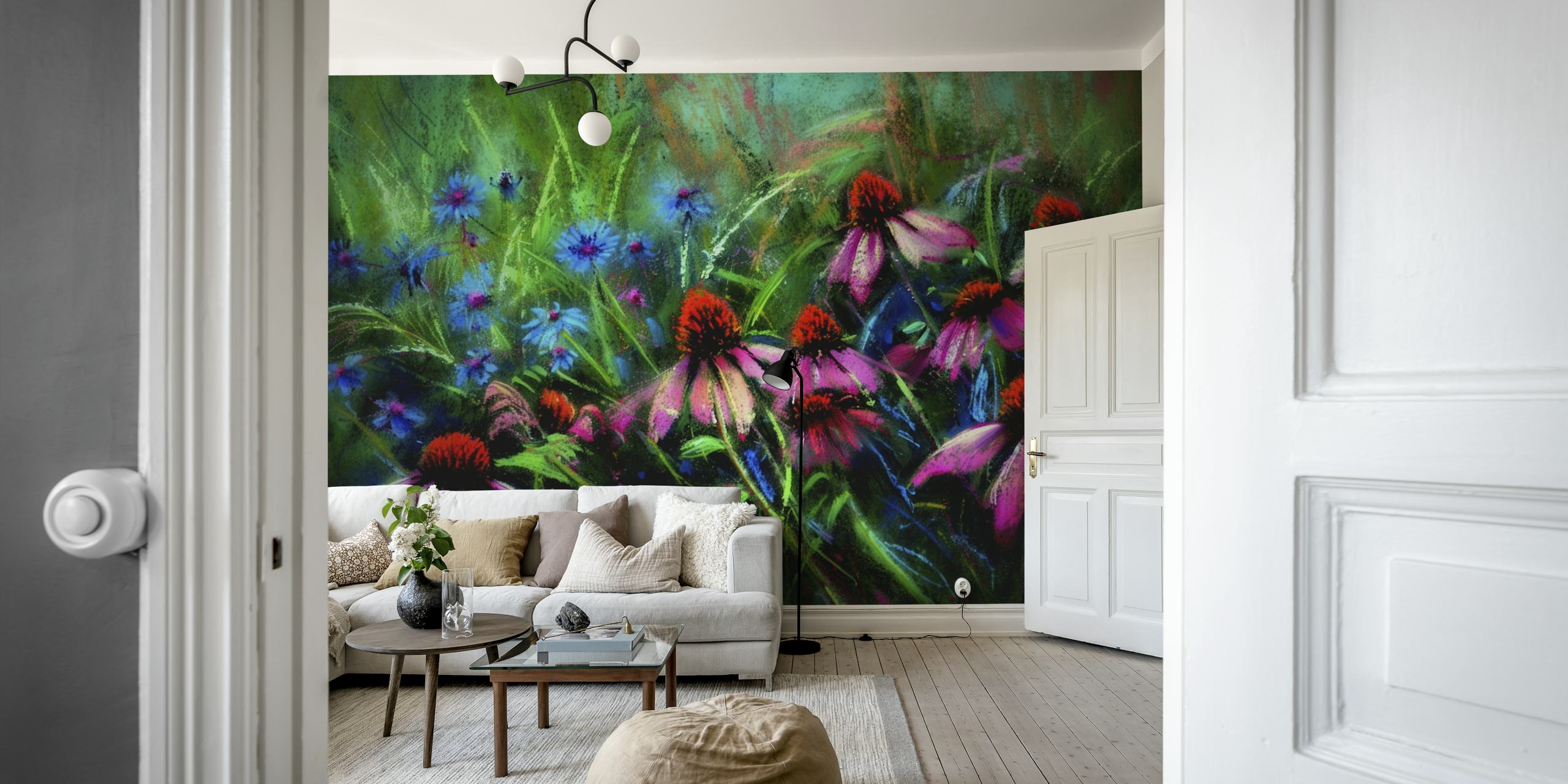 Vintage Twilight Rudbeckia Garden wallpaper in a room