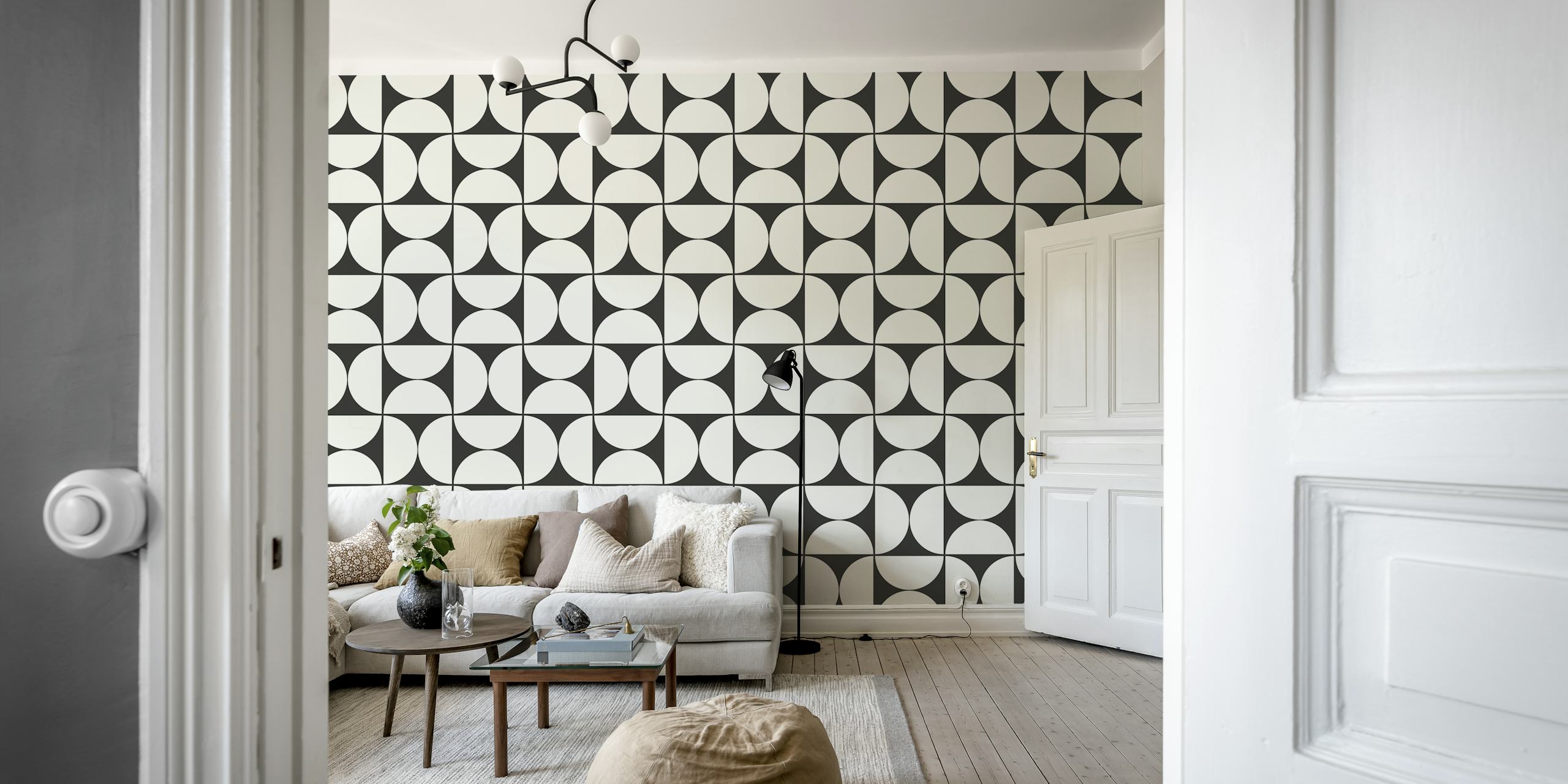 Papel de parede Mid-Century Modern Pattern em um cômodo