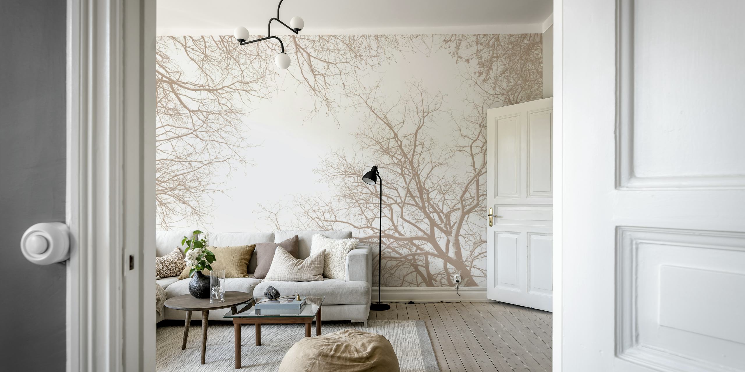 Beige tree silhouettes against a light background wallpaper