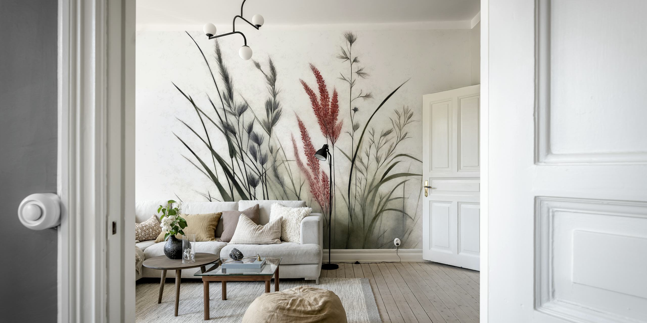 Papel pintado Moody Grass Meadow en una habitación