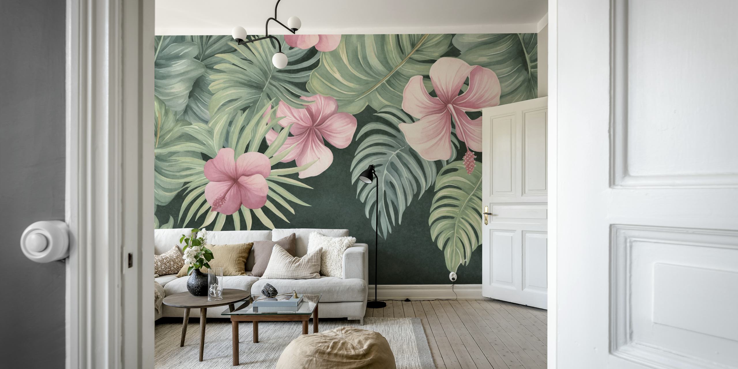 Tropical Hibiscus Frame Watercolor Art behang