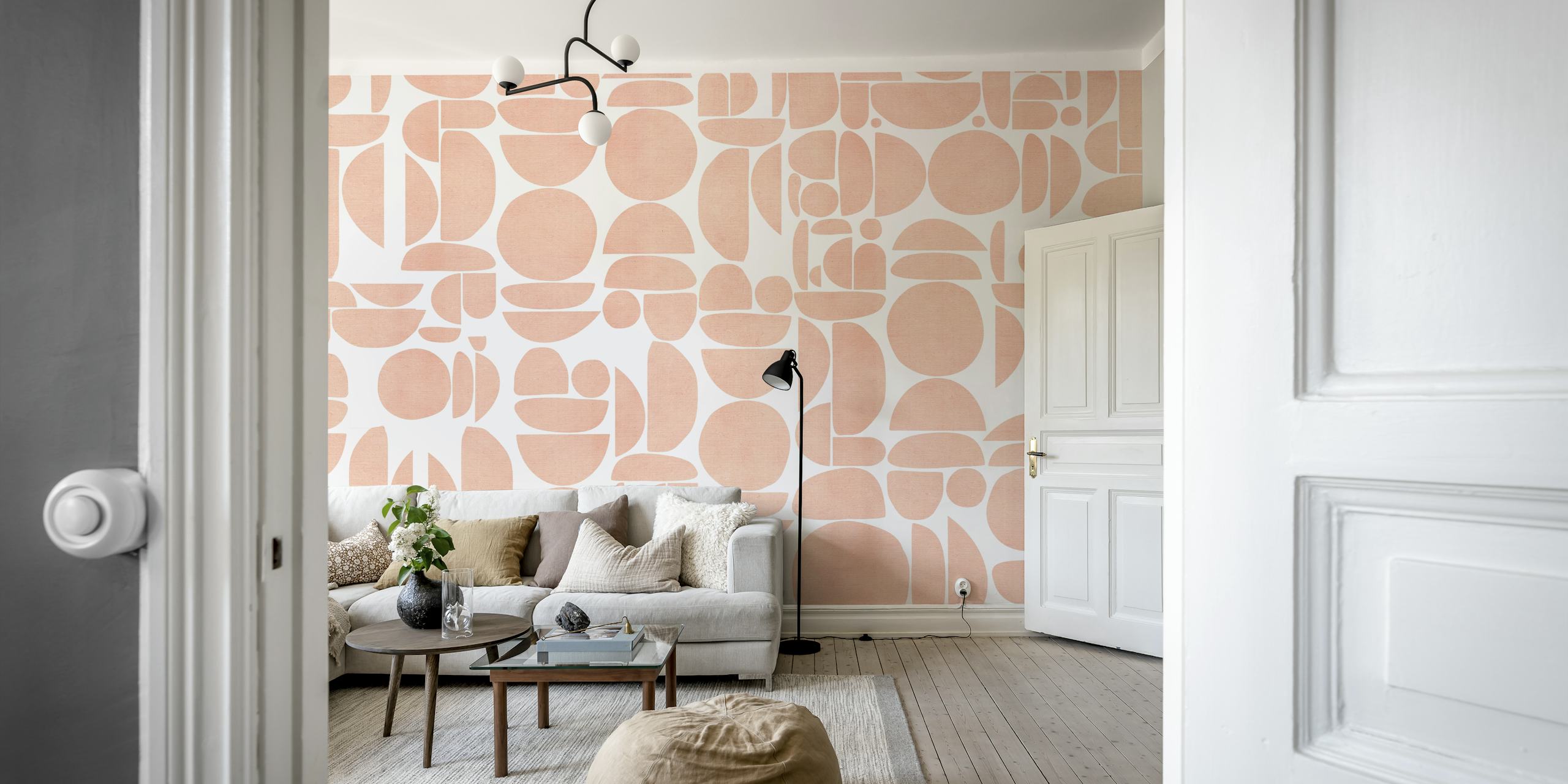 Peach fabric texture cutout geometry wallpaper in a room