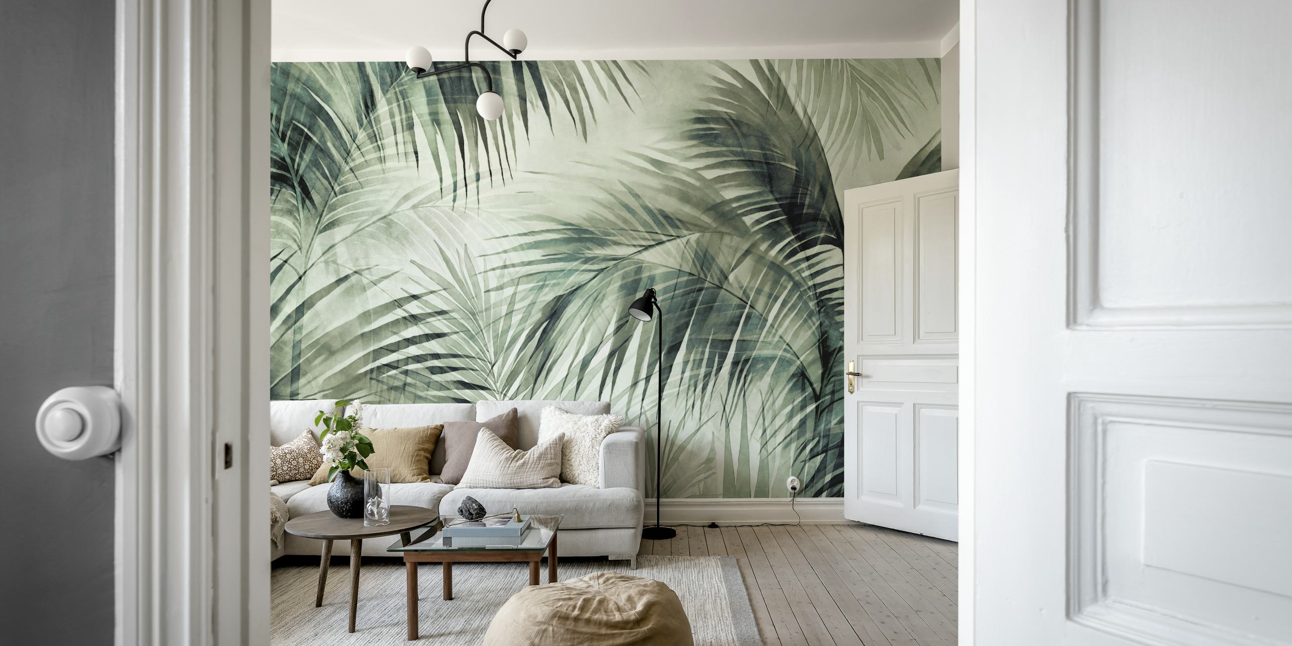Tropical Palm Jungle Green wallpaper in a room