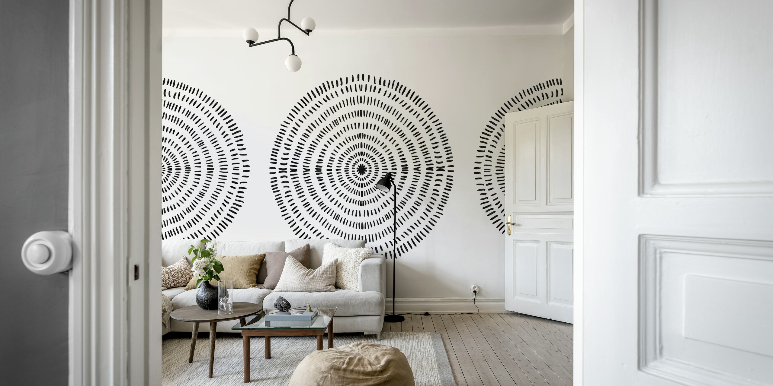 Black Tribal Circular Ornaments wallpaper in a room