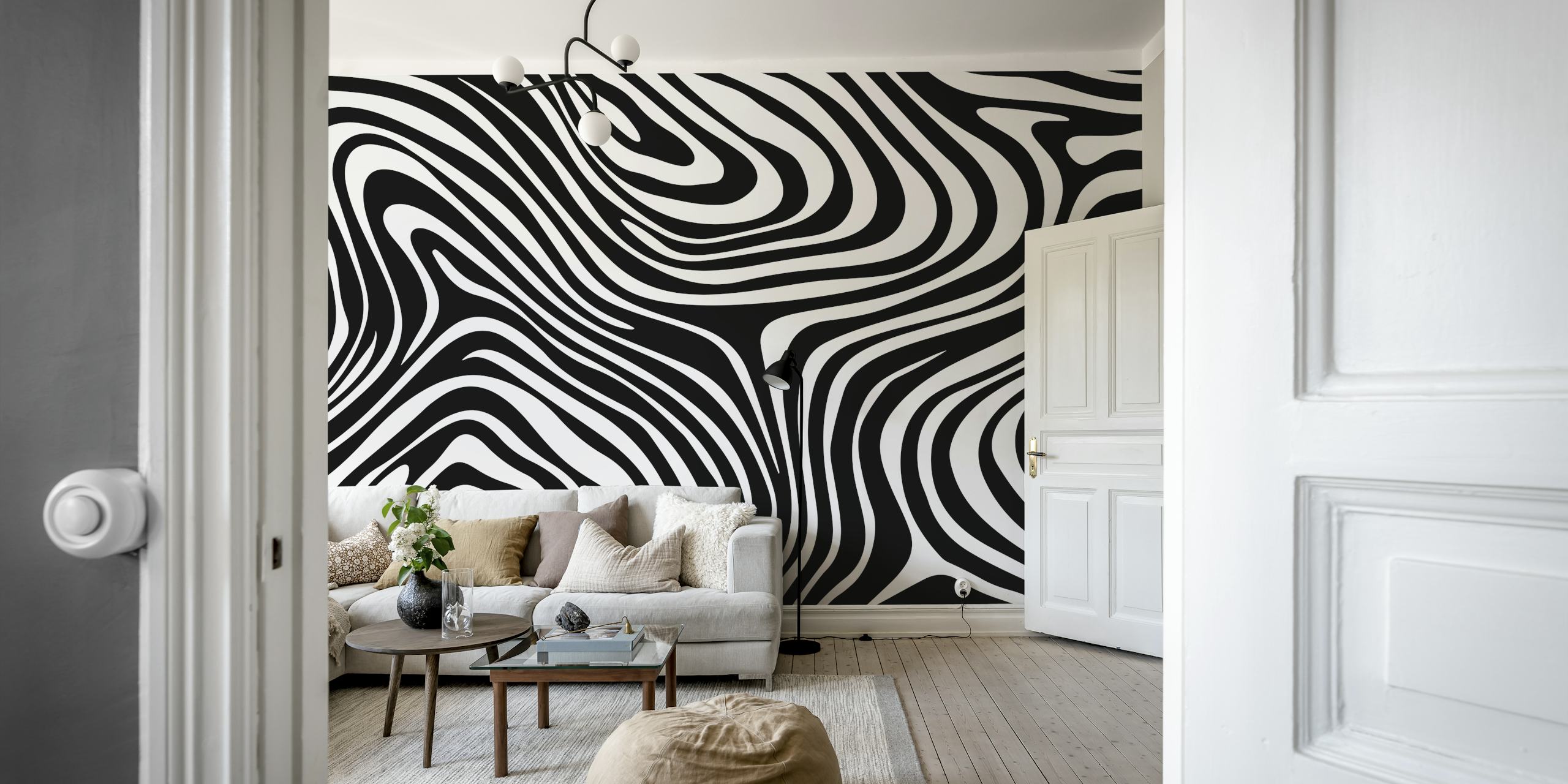 Wavy Lines Mic Century Graphic wallpaper in a room