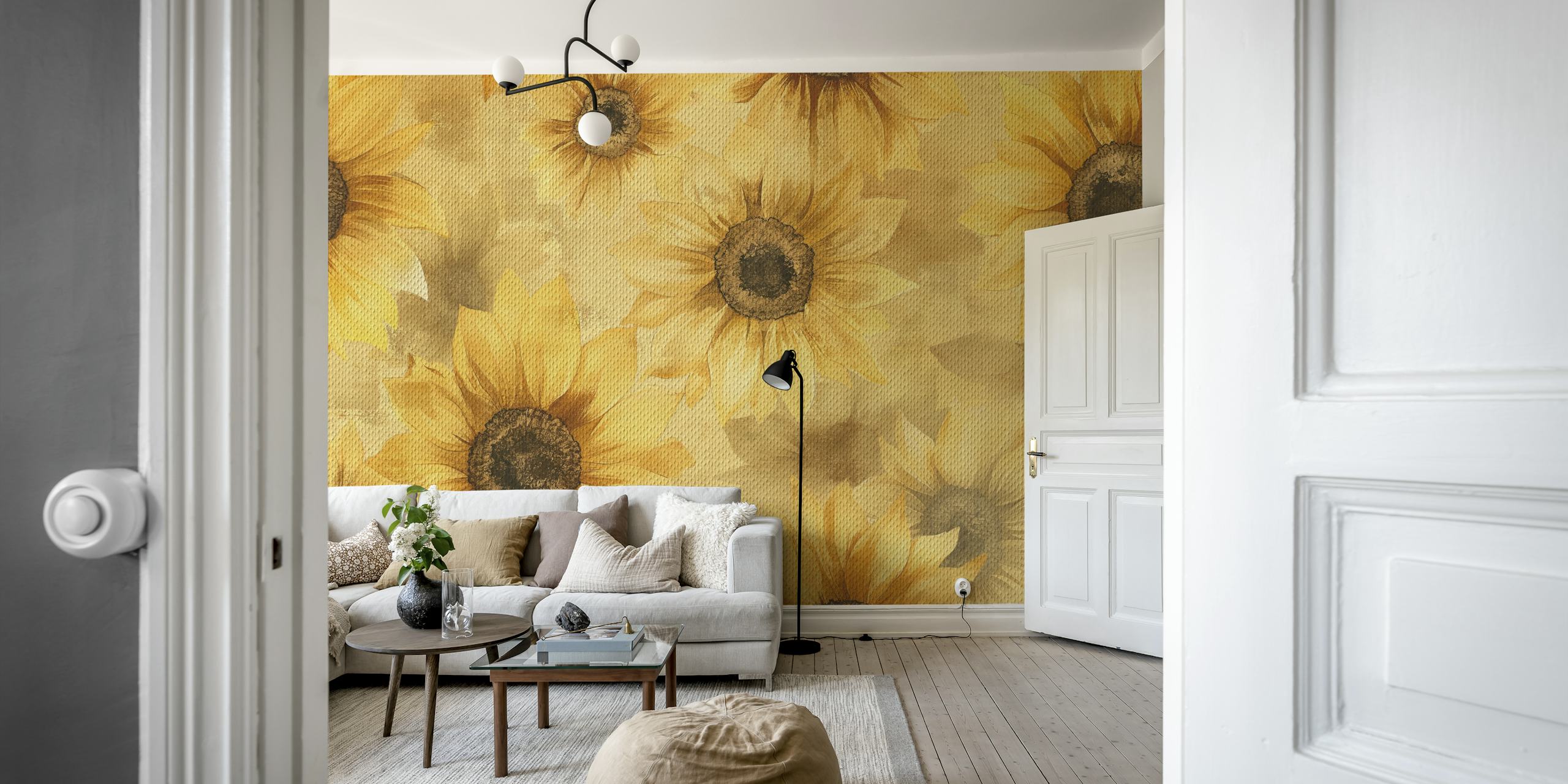 yellow sunflower floral wallpaper with watercolor style
