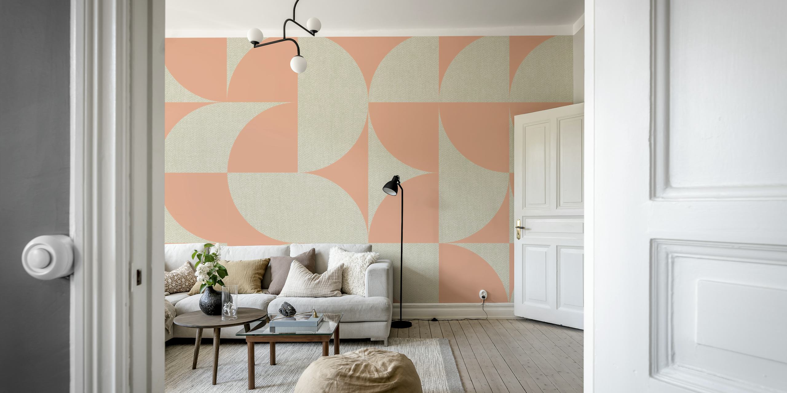 Geometric shapes in beige and peach tones wallpaper