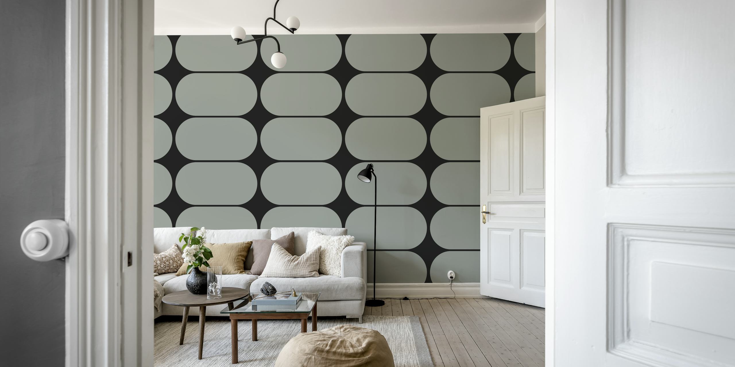 Projekt tapety Mid-century Pebbles w pokoju