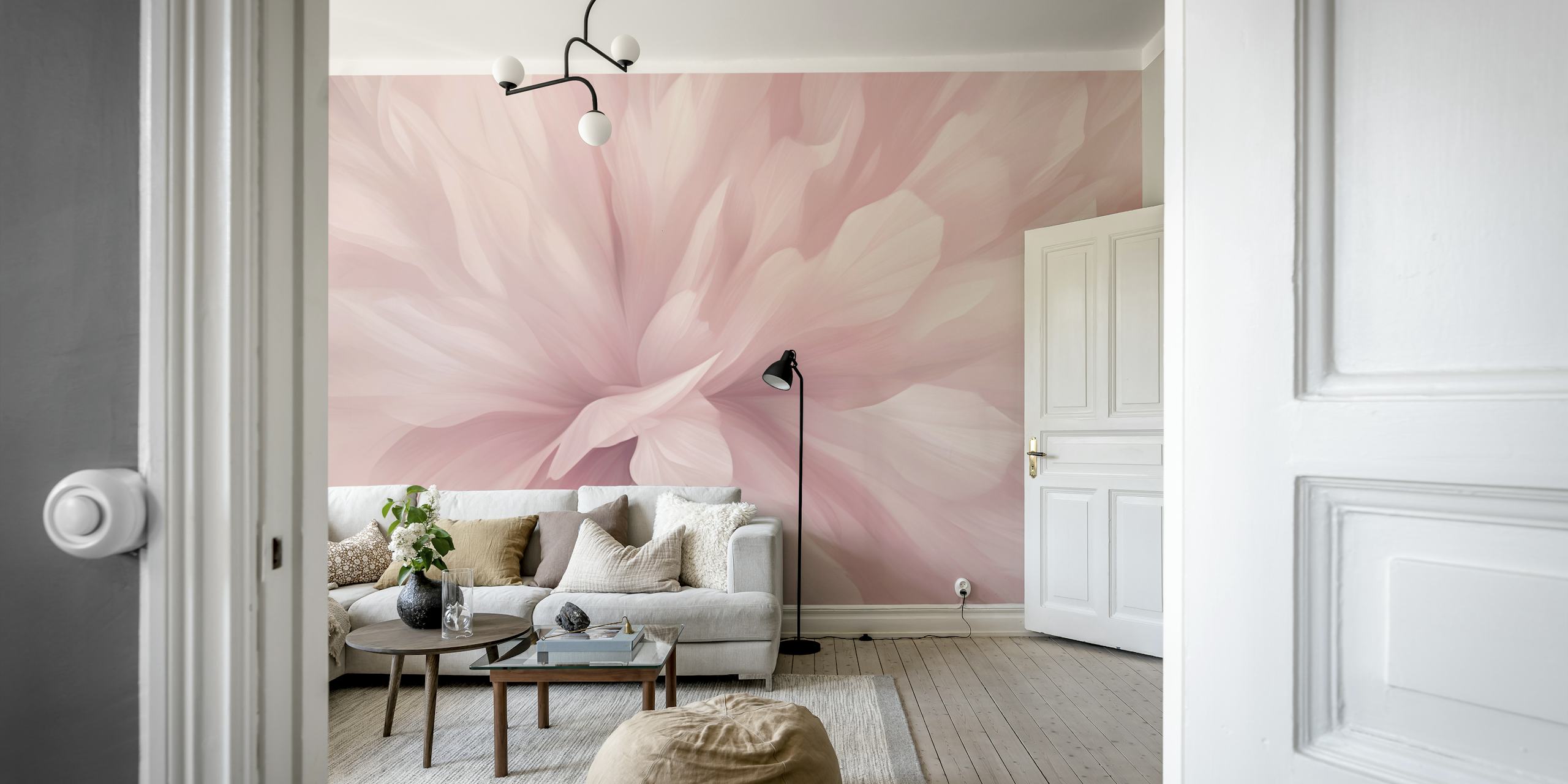 Abstract flower shapes in soft pink tones wallpaper