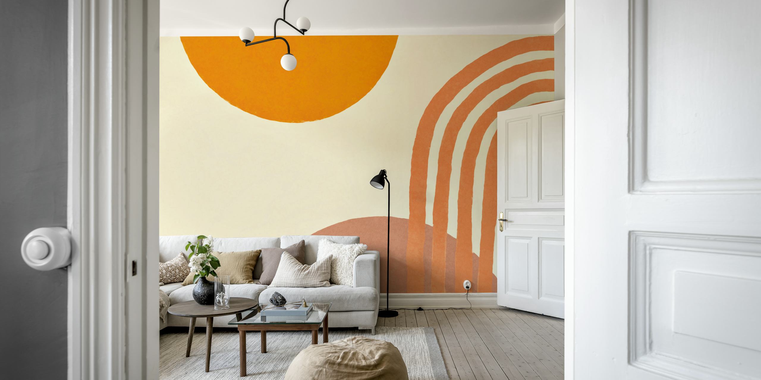Mid Century Arch Orange Peach wall mural with warm hues and geometric shapes