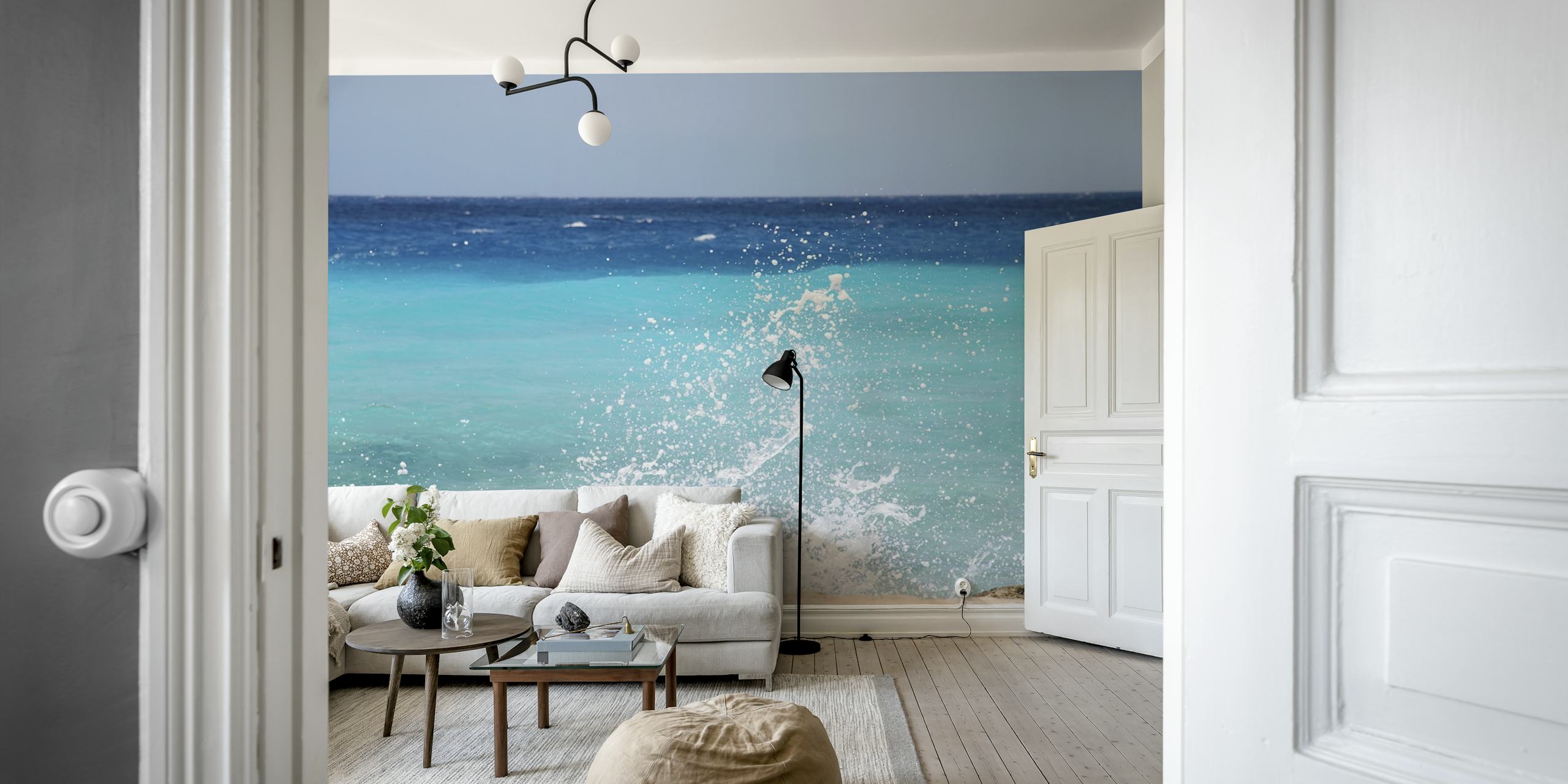 Caribbean Ocean Splash behang in een kamer