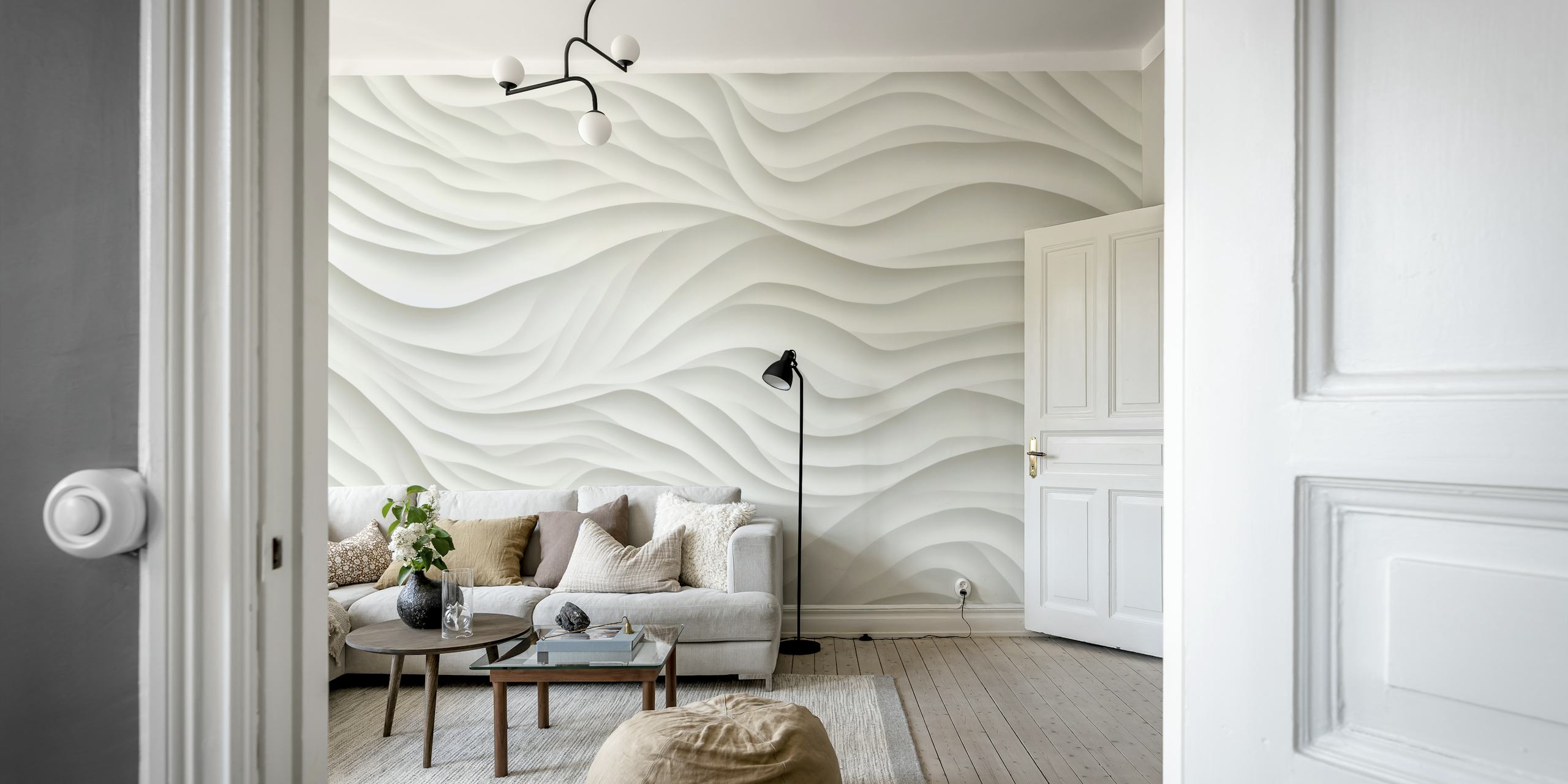 Textured all-white wallpaper in a room