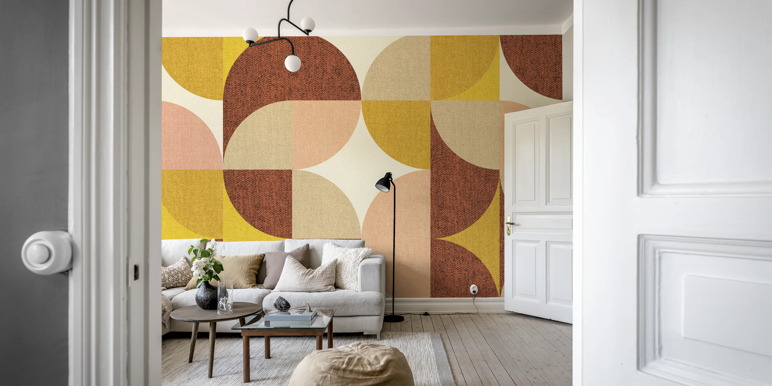 Retro Geometric Wallpaper Sage Pink Rust Gold