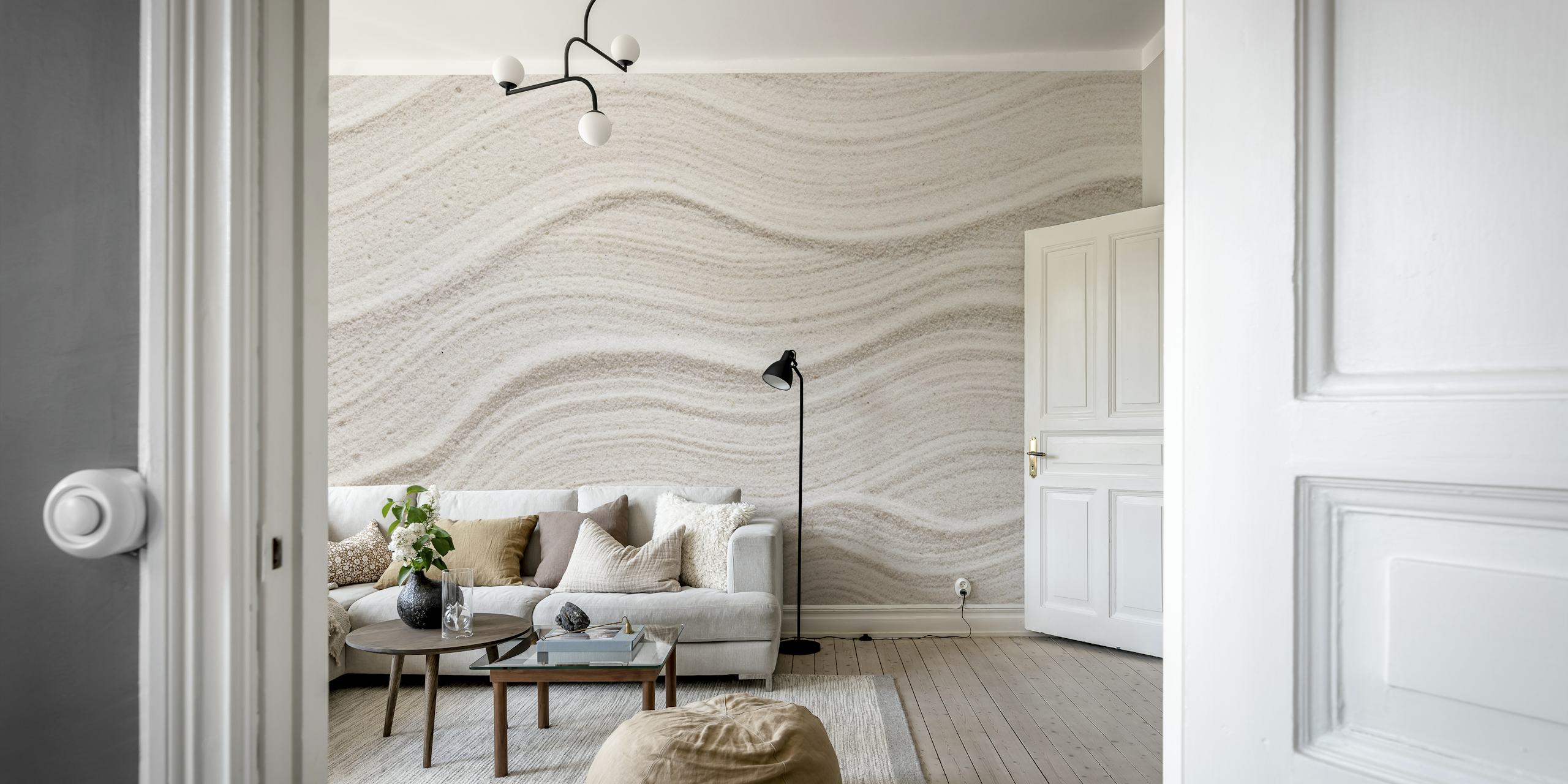 Wavy textured sand wallpaper in a room