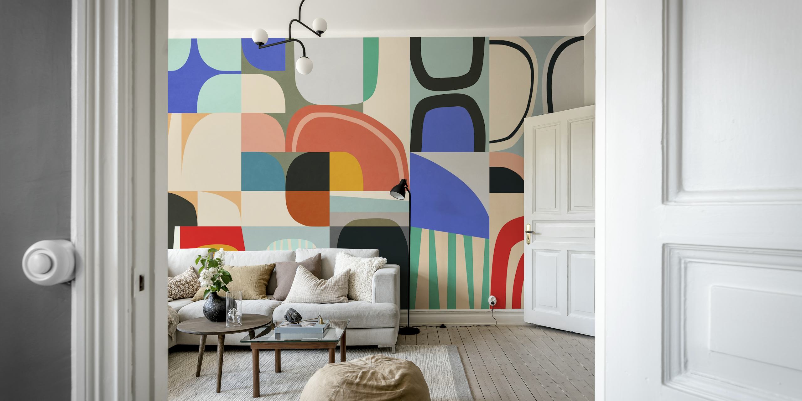 Ταπετσαρία Mid Century Modern 6 παρουσιαζόμενη σε ένα δωμάτιο