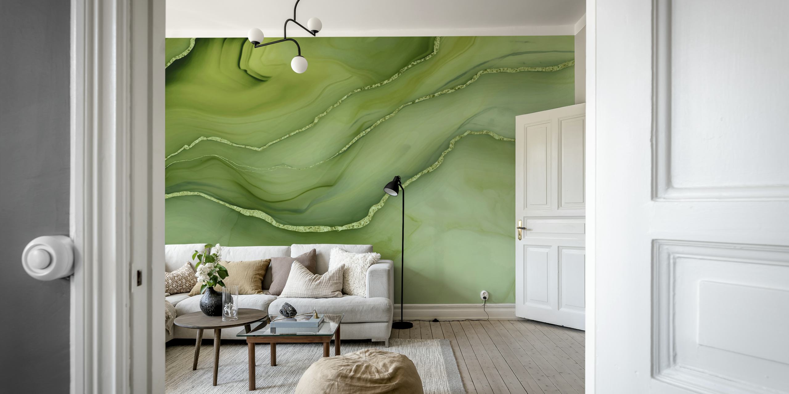 Jade green marble elegance wallpaper in a room