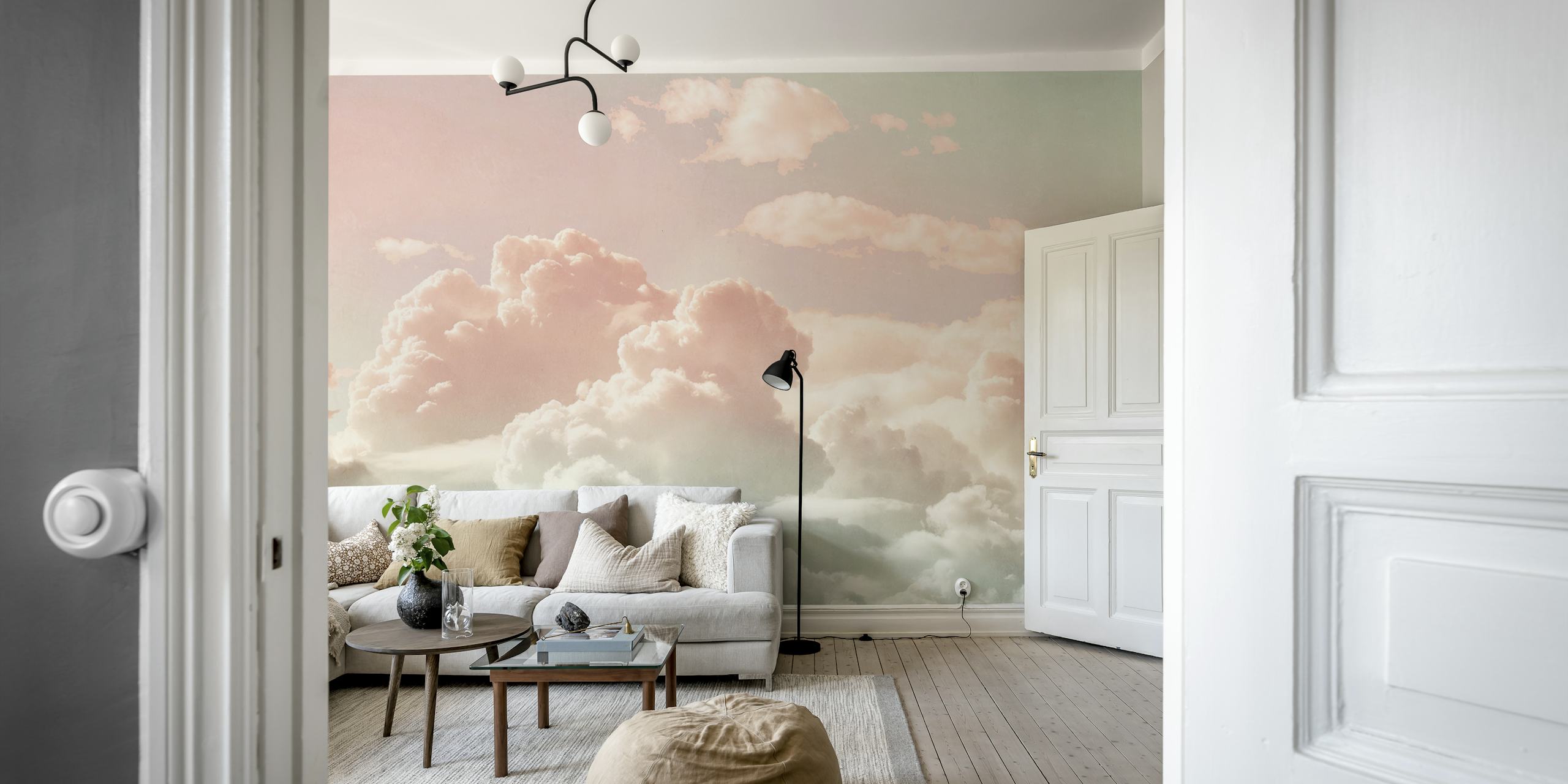 Tapeta Pastel Candy Clouds prikazana u sobi