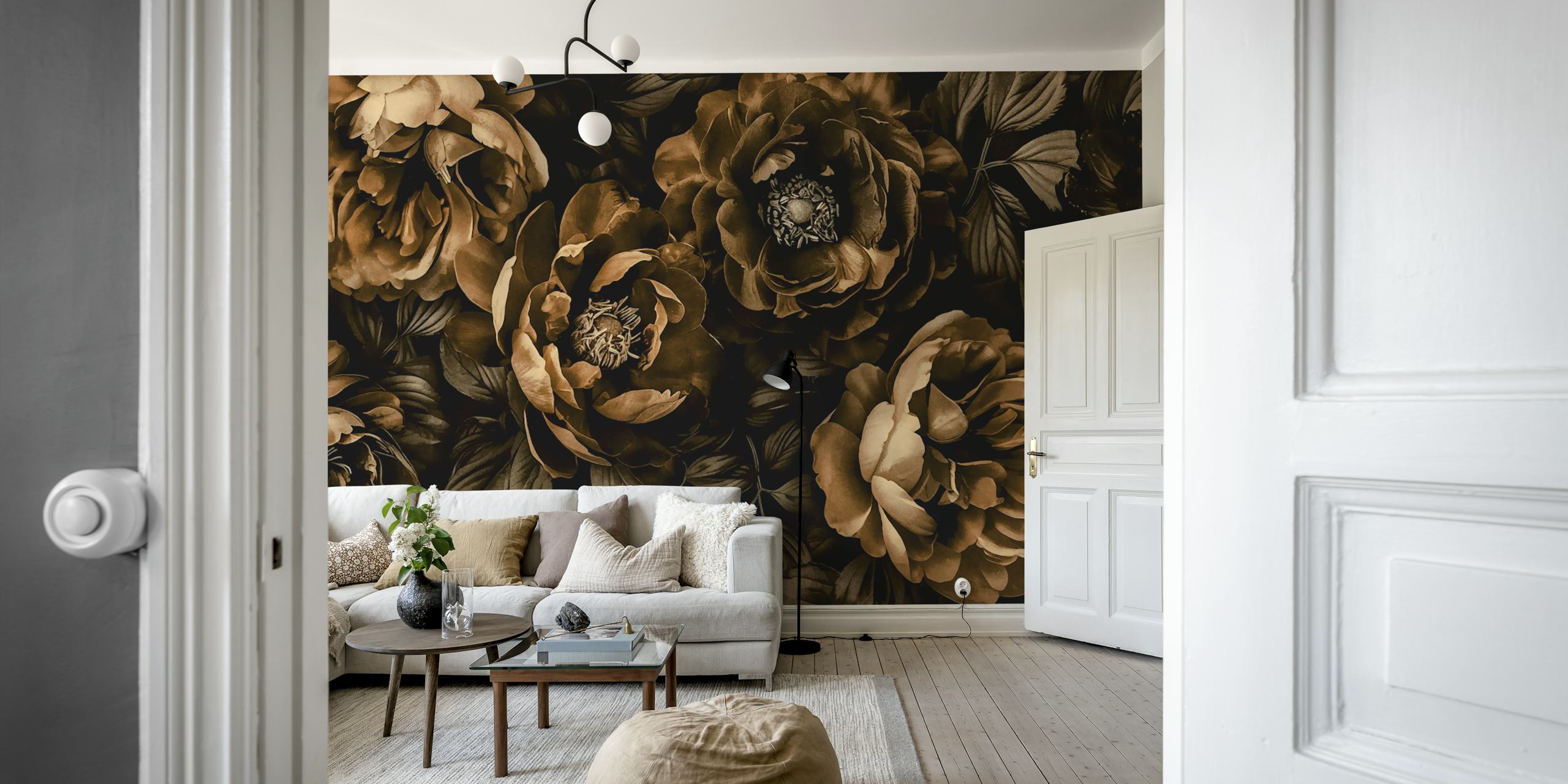 Midnight Garden Baroque Blooms Brown wallpaper design