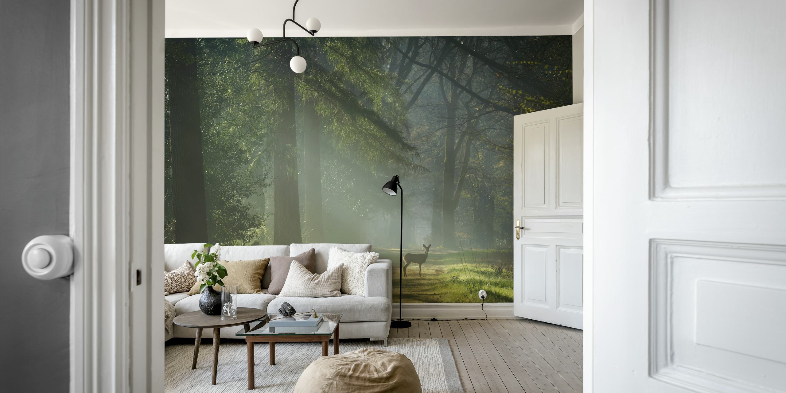 Wallpaper featuring a deer in a forest