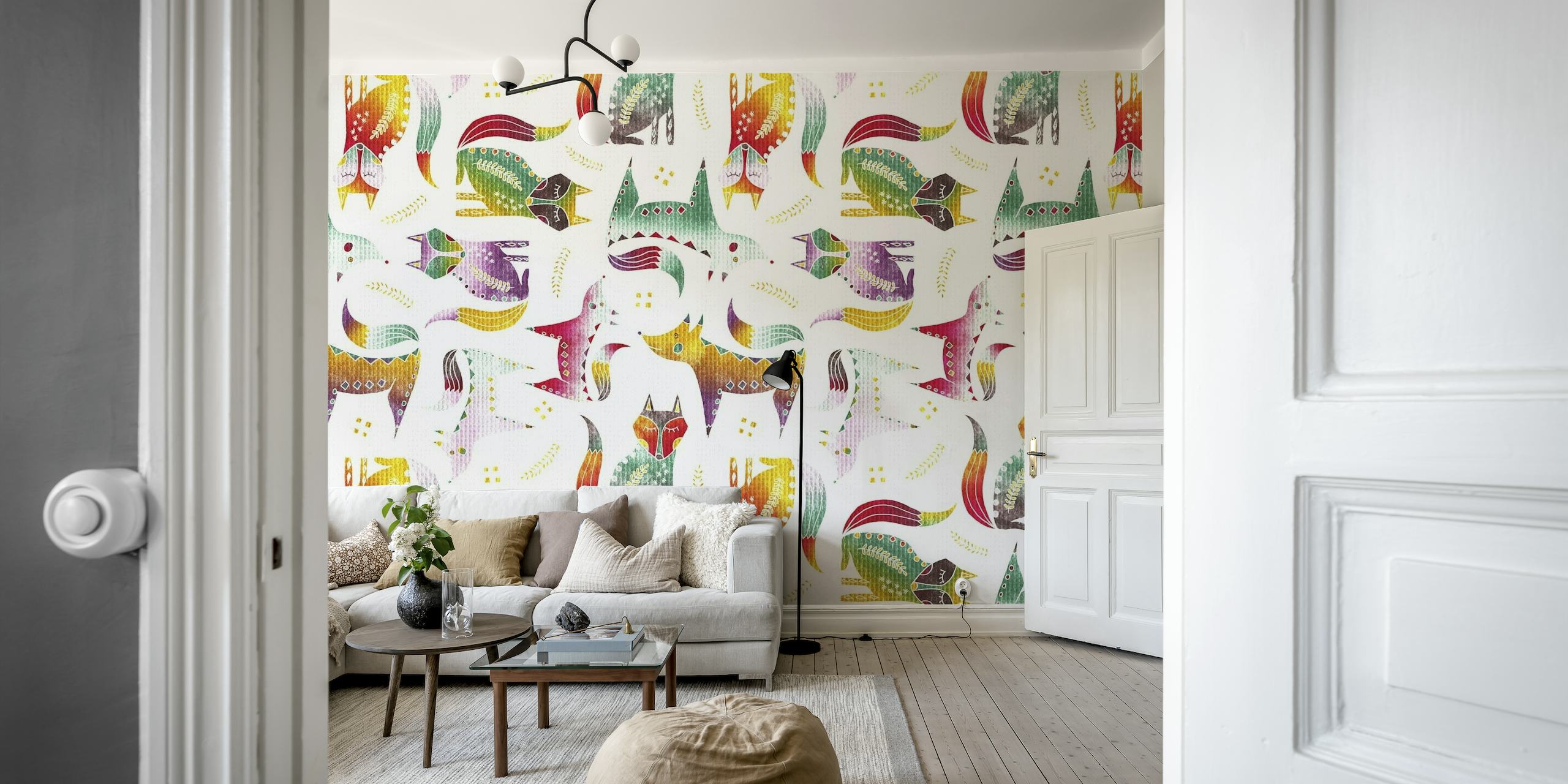 Colorful foxes behang