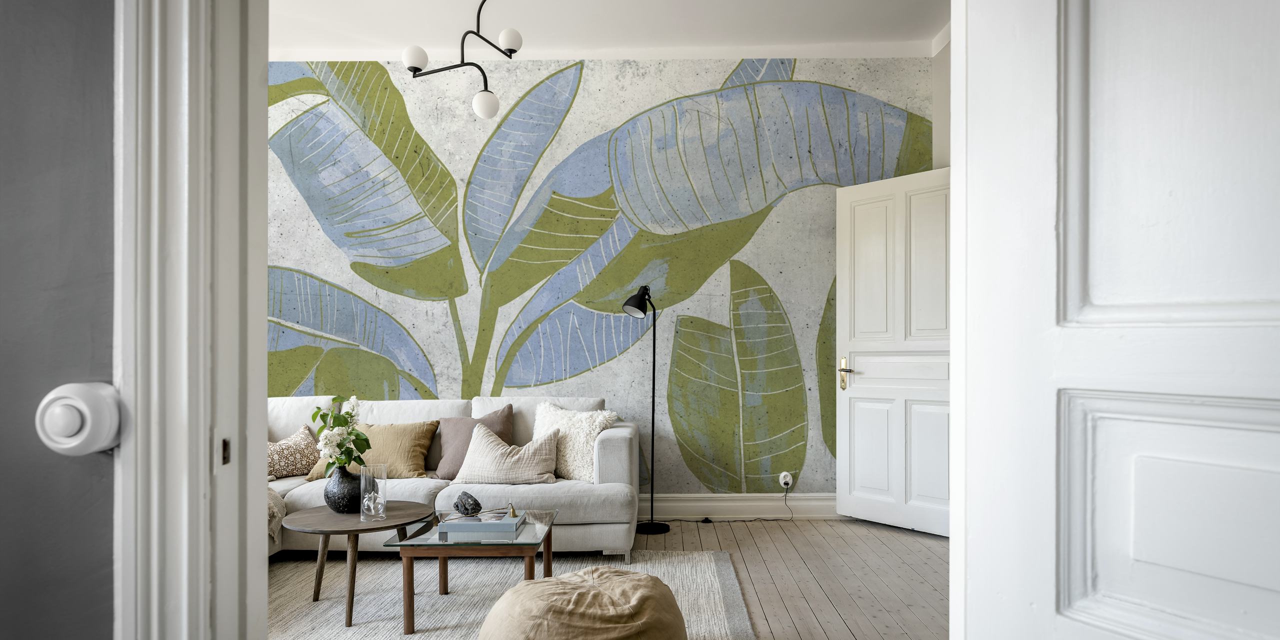Tropical Ink Banana Leaf papel de parede no quarto
